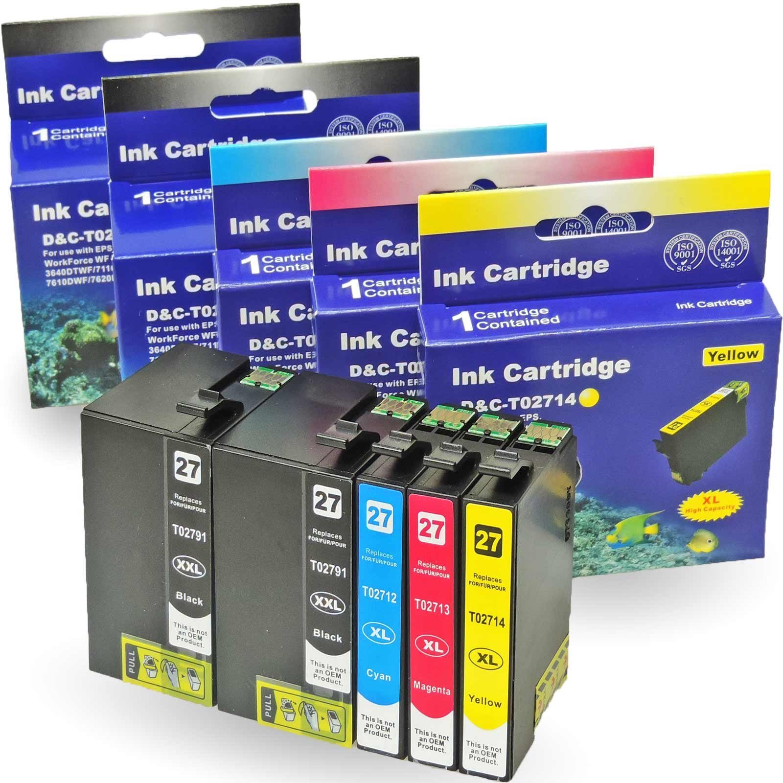 5-Farben Epson T2715, Kompatibel Multipack Wecker, C13T27154010 Tintenpatrone D&C 27XXL,