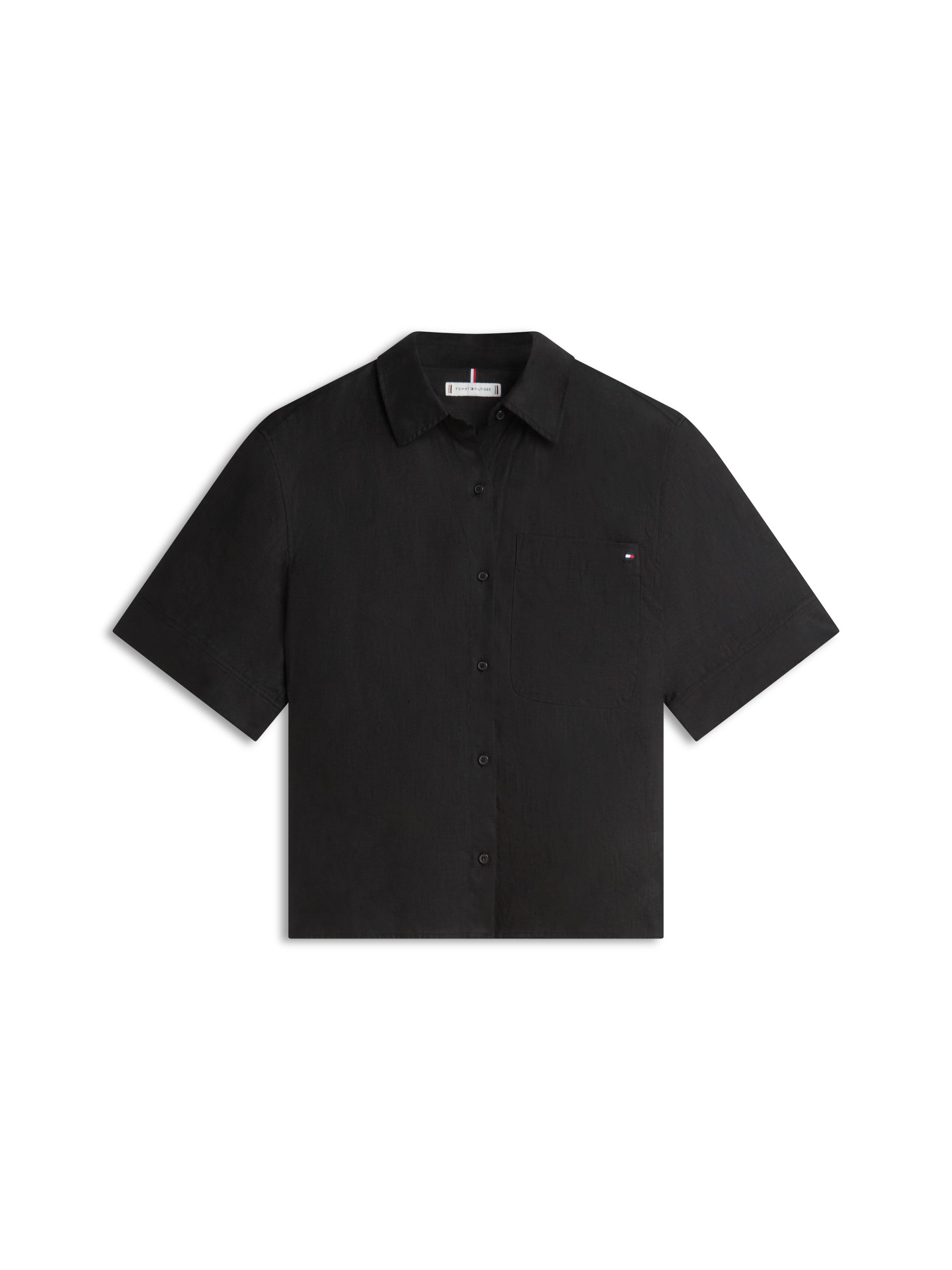 Tommy Hilfiger Kurzarmbluse ESS LINEN SHORT SLEEVE SHIRT mit aufgesetzter Brusttasche und Flag-Stickerei, reines Leinen – Bild 4 von 5