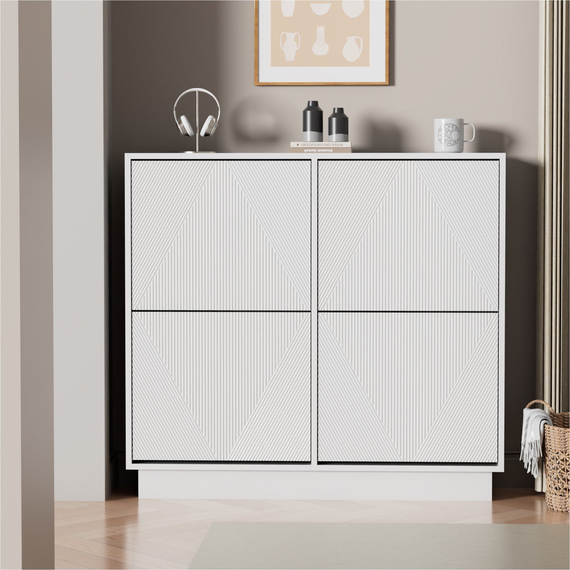 UEV Schuhschrank mit 4 Klappen Schuhregal Schuhkommode schmal (Schuhkommode günstig online kaufen