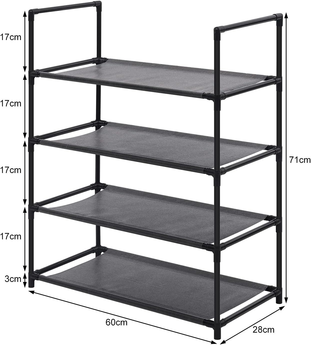 Woltu Schuhregal, 1-tlg., mit 4 Ablagen Schwarz für 12 Paar Schuhe 60x28x71cm