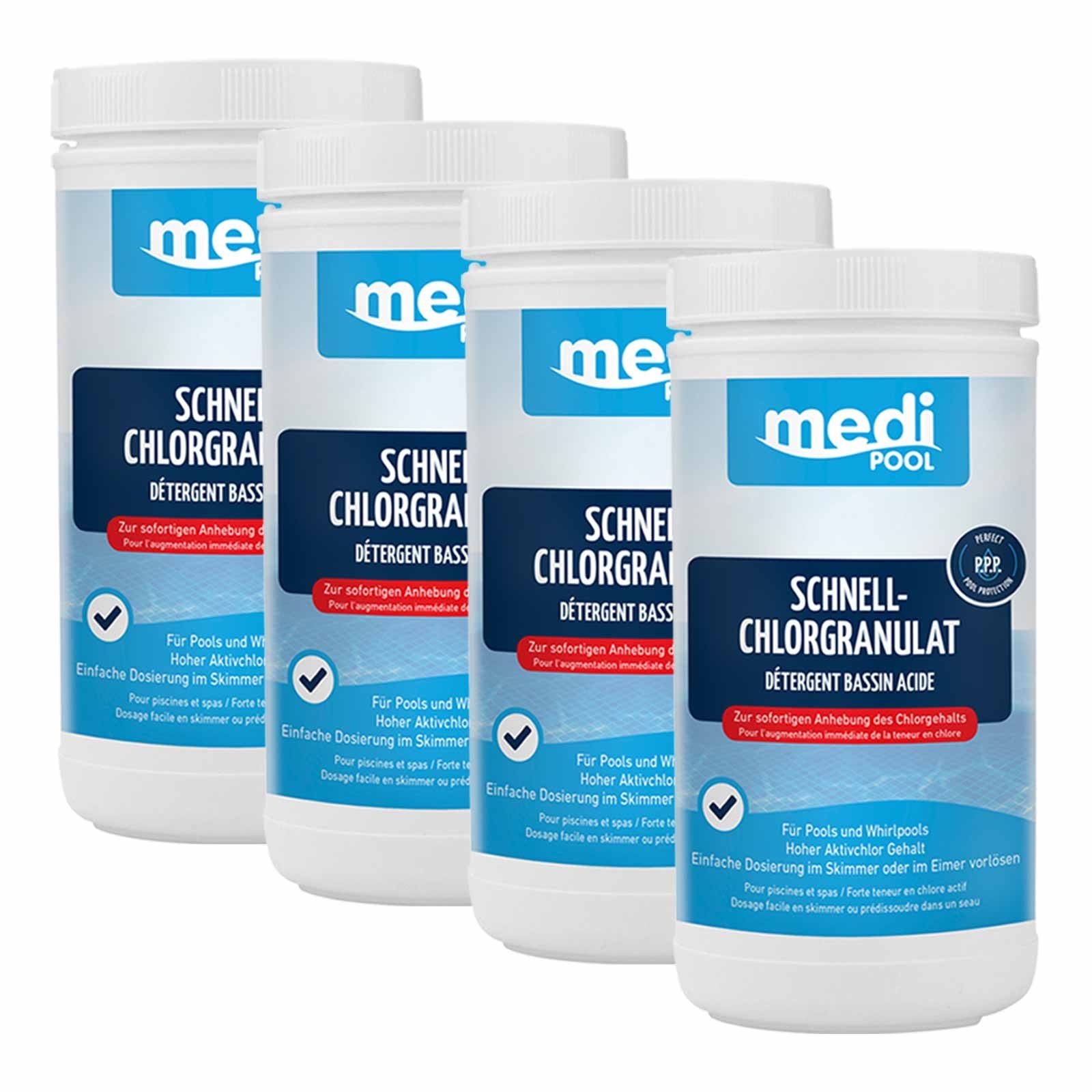 mediPOOL Chlorgranulat SchnellChlor Granulat 4x 1kg, Chlorgranulat, Aktivchlor, Pool, (Set)