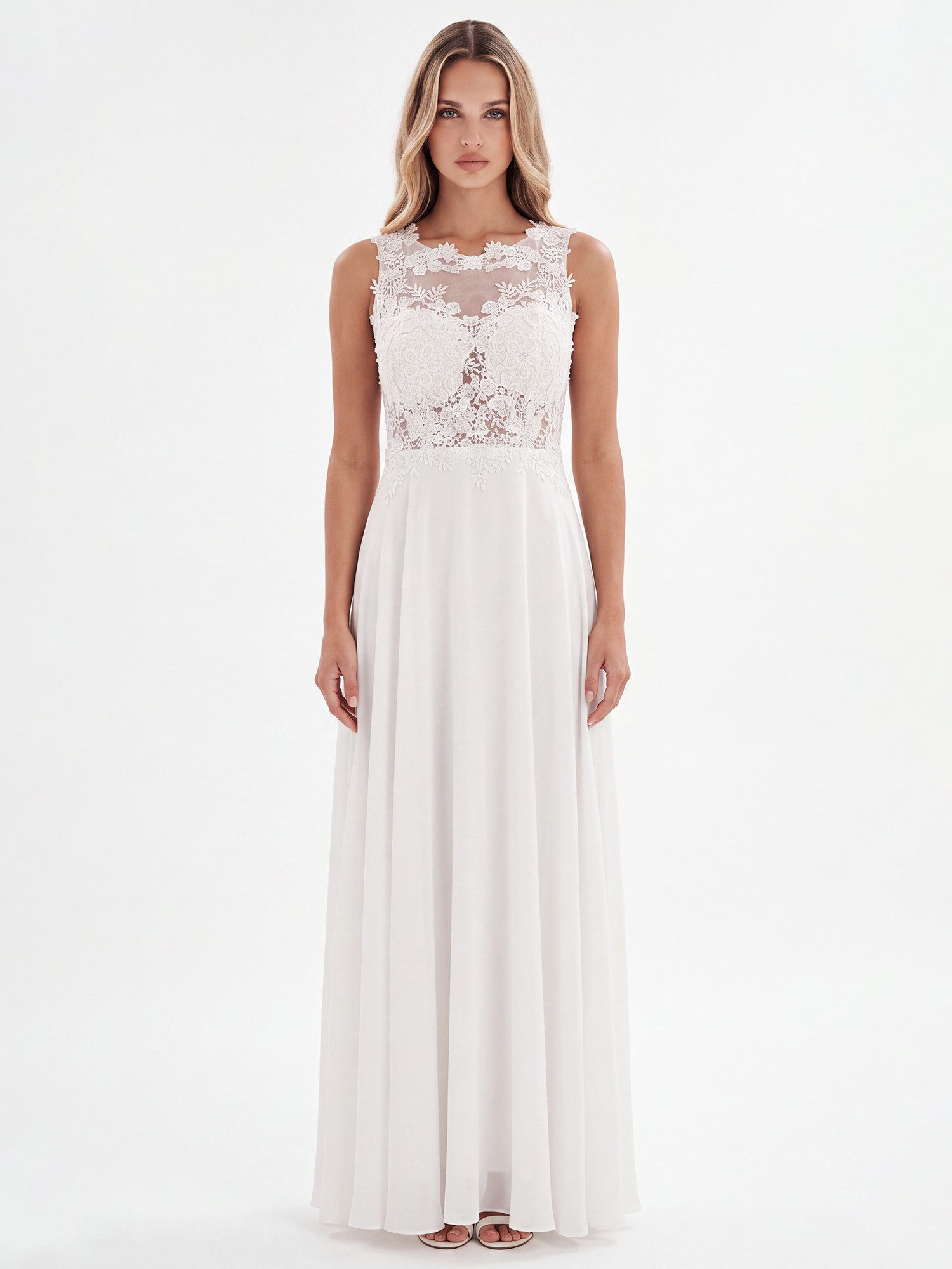 Apart Abendkleid mit floraler Spitze und fließendem Rock