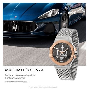 MASERATI Quarzuhr Maserati Herren Uhr POTENZA, (Analoguhr), Herrenuhr rund, groß (ca. 40mm) Edelstahlarmband, Made-In Italy