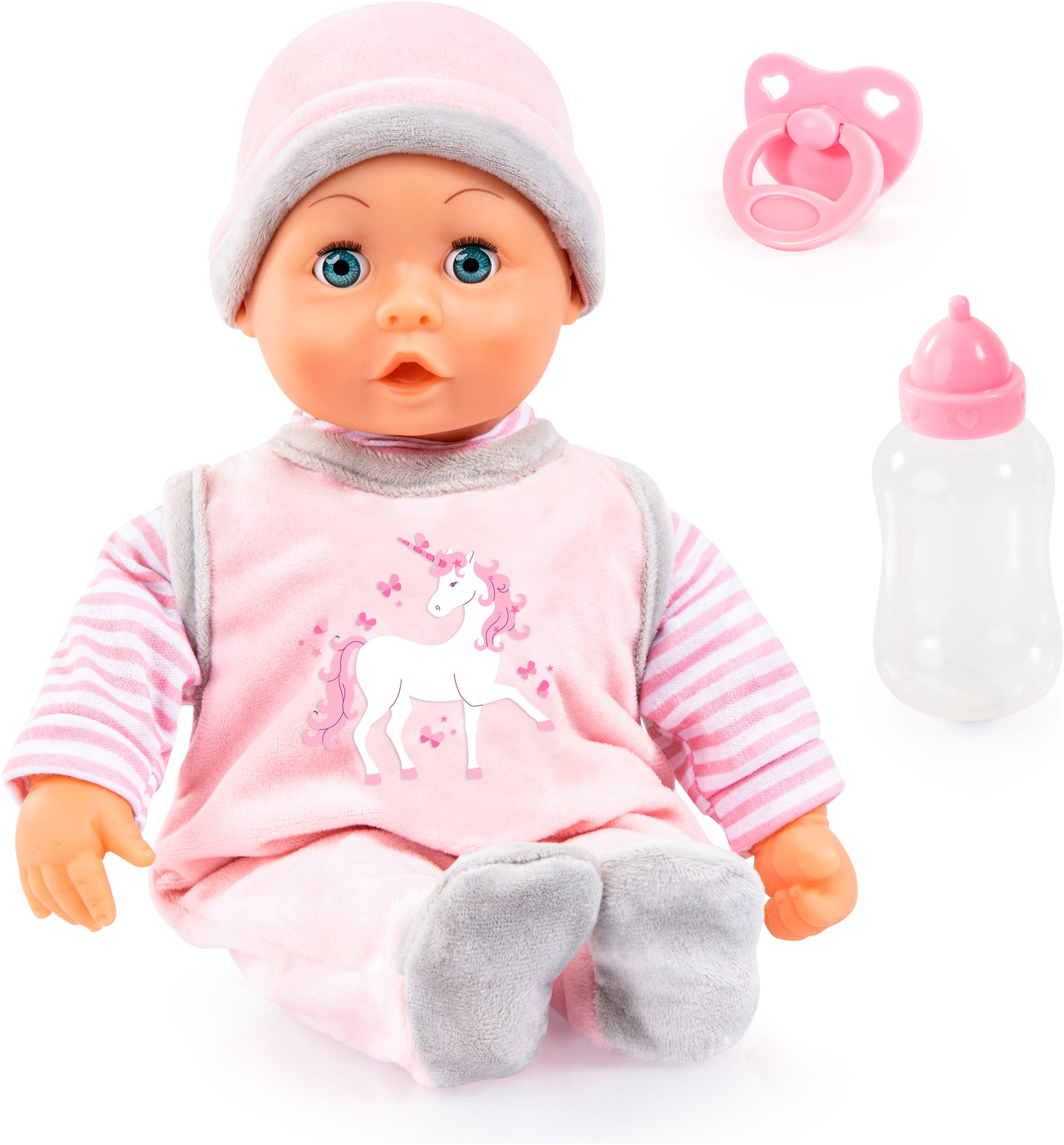 Bayer Babypuppe First Words Baby, 38 cm, Einhorn rosa (3-tlg), mit Schlafau günstig online kaufen