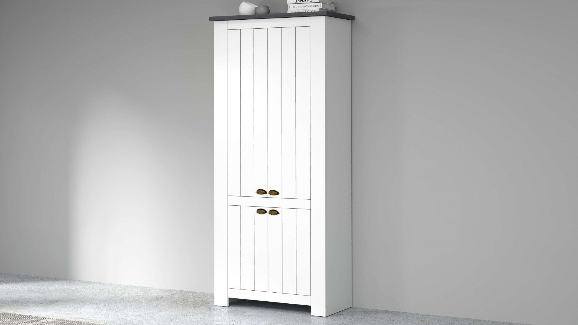 Home affaire Schuhschrank FIGO, Made in Italy – Schuhkommode,Schuhregal für ca. 40 Paar Schuhe (1-St) 4-Türig, Siebdruck-dekorative Fräsungen, 10 Fächer, Höhe 200 cm
