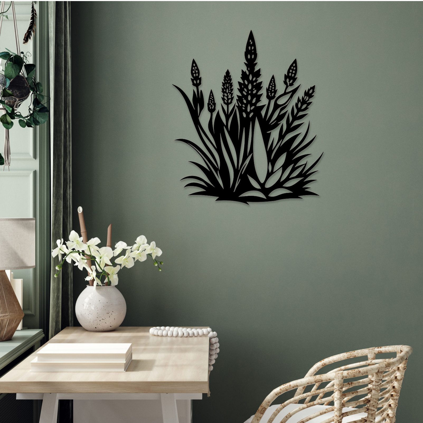 Jumpeak Wanddekoobjekt Wanddekoration im Lavendel-Design, frisch, romantisch, Silhouettenkunst, Metall, 4 Farben, 2Größen, Wanddekoration für das Wohnzimmer,Natürlich