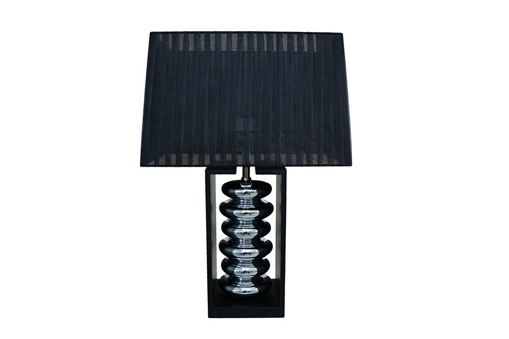 riess-ambiente Tischleuchte GRACIA 55cm schwarz/silber - Stoffschirm, Holzfuß, Modern Design, Ein-/Ausschalter, ohne Leuchtmittel, mit neigbarem Lampenschirm –  – Bild 5 von 5