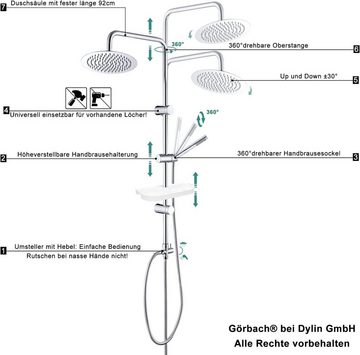 Görbach Duschsystem Regendusche Duschset, Höhe 150 cm, 1 Strahlart(en), mit Ablage Chrom ohne Duscharmatur (D30)