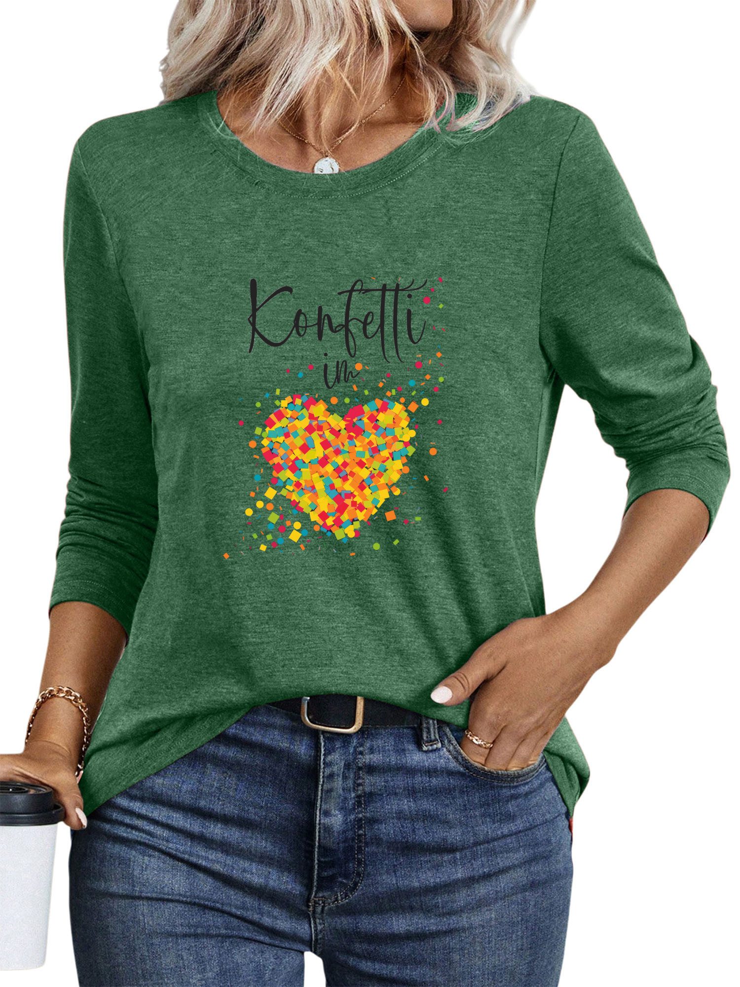 PYLIKE Langarmshirt Shirts Damen Casual Regenbogenherz günstig online kaufen