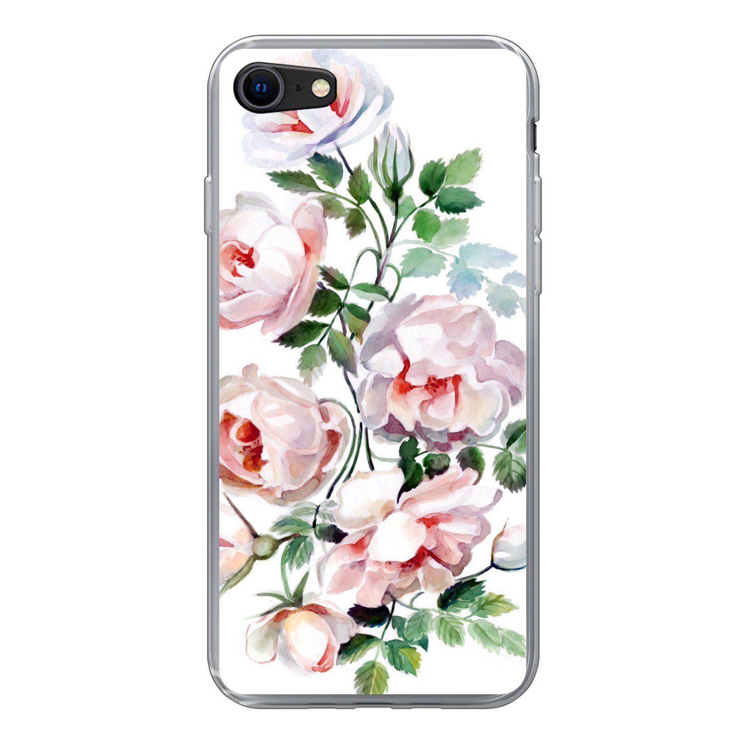 MuchoWow Handyhülle für Apple iPhone SE 2020 Aquarell - Rosen - Blumen, Smartphone-Bumper, Print, Handy Schutzhülle Dünn