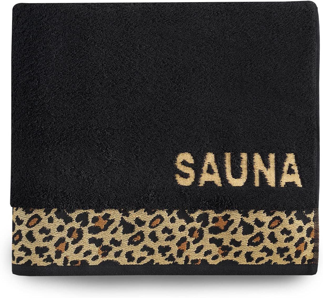 CLASS HOME COLLECTION Saunatuch Frottee Baumwolle Wellness Saunatuch 80x200 cm Bordüre Leopard Schwarz, 100% Baumwolle (1-St), Bordüre in Leopard Optik