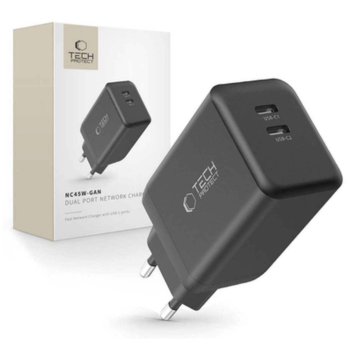 TECH PROTECT Tech Protect NC45W GAN 2 PORT PD45W WandLadegerät Smartphone-Ladegerät