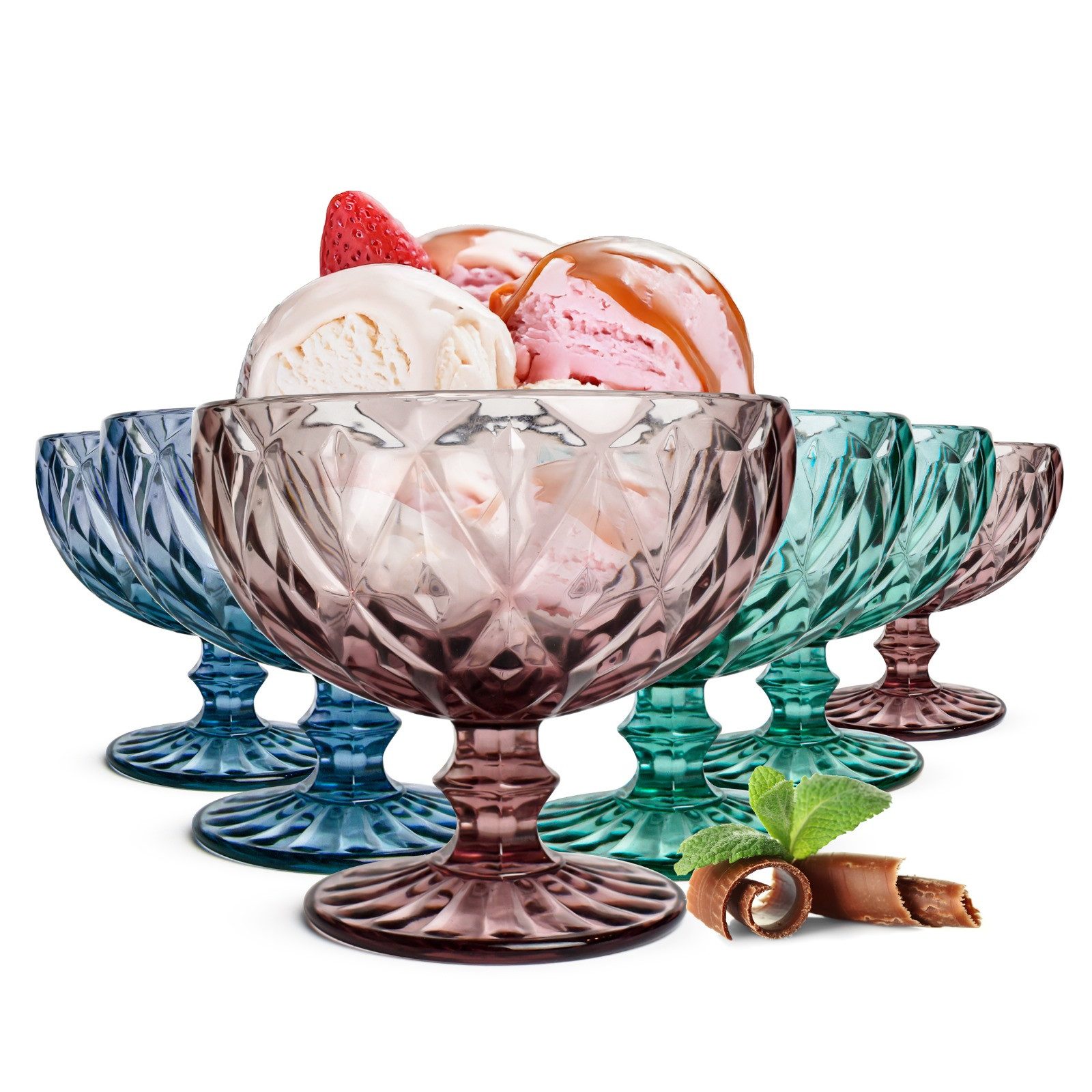 Sendez Eisschale 6 bunte Eisbecher 300ml Eisgläser Dessertgläser Cocktailgläser, Glas, (6-tlg)