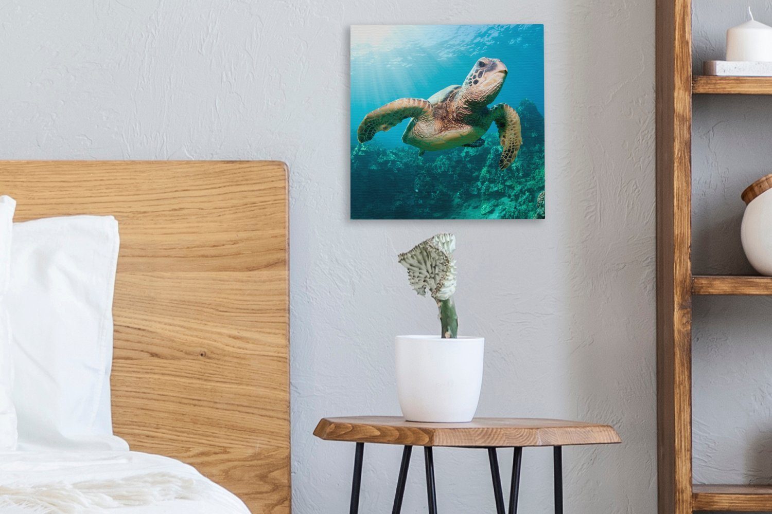 OneMillionCanvasses® Leinwandbild Schwimmende Wohnzimmer (1 Leinwand Bilder Fotodruck, Schlafzimmer St), Schildkröte für