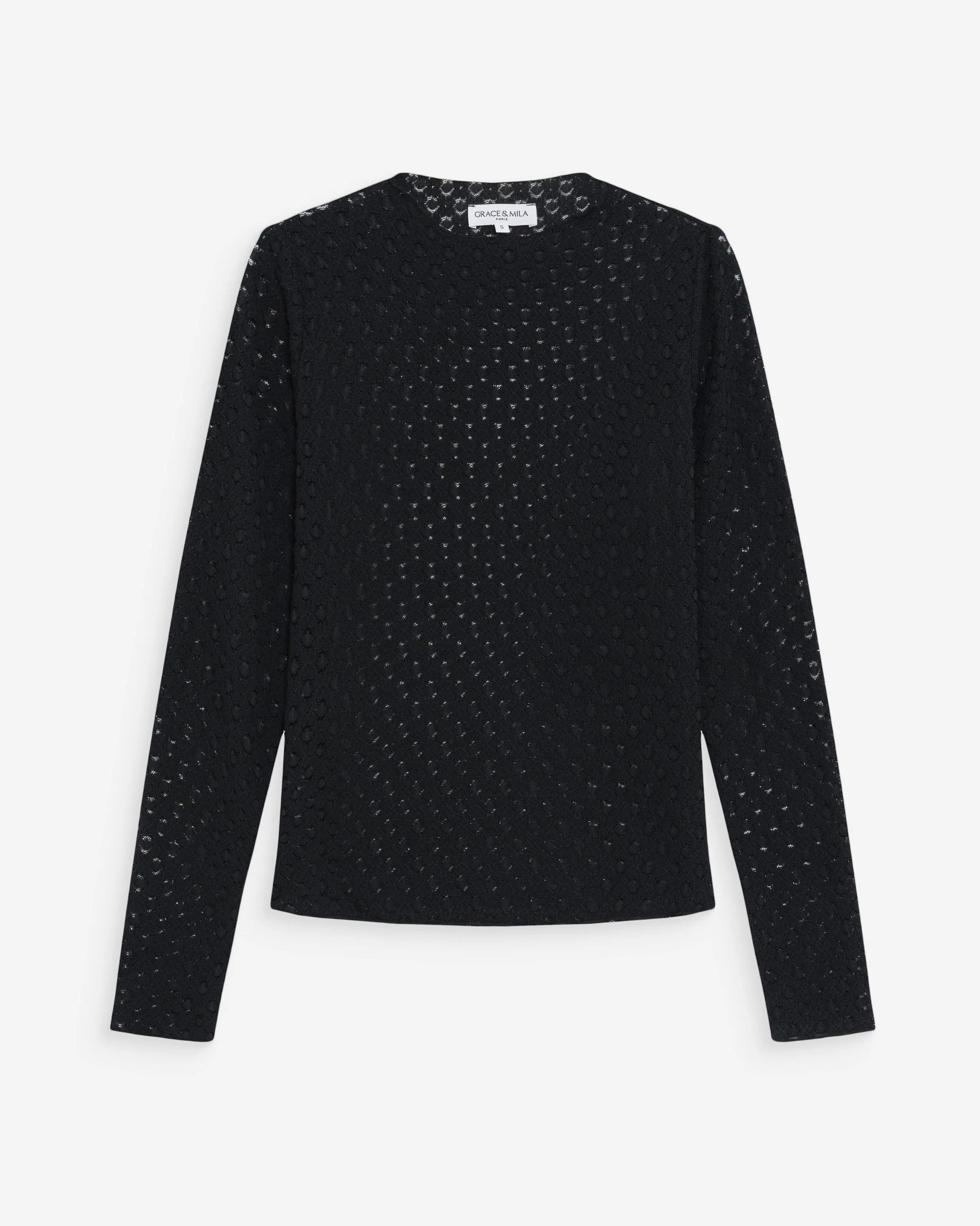 Grace & Mila Langarmshirt Sheer lace top Valmy - Spitzen Langarmshirt - figurbetontes Lace Top