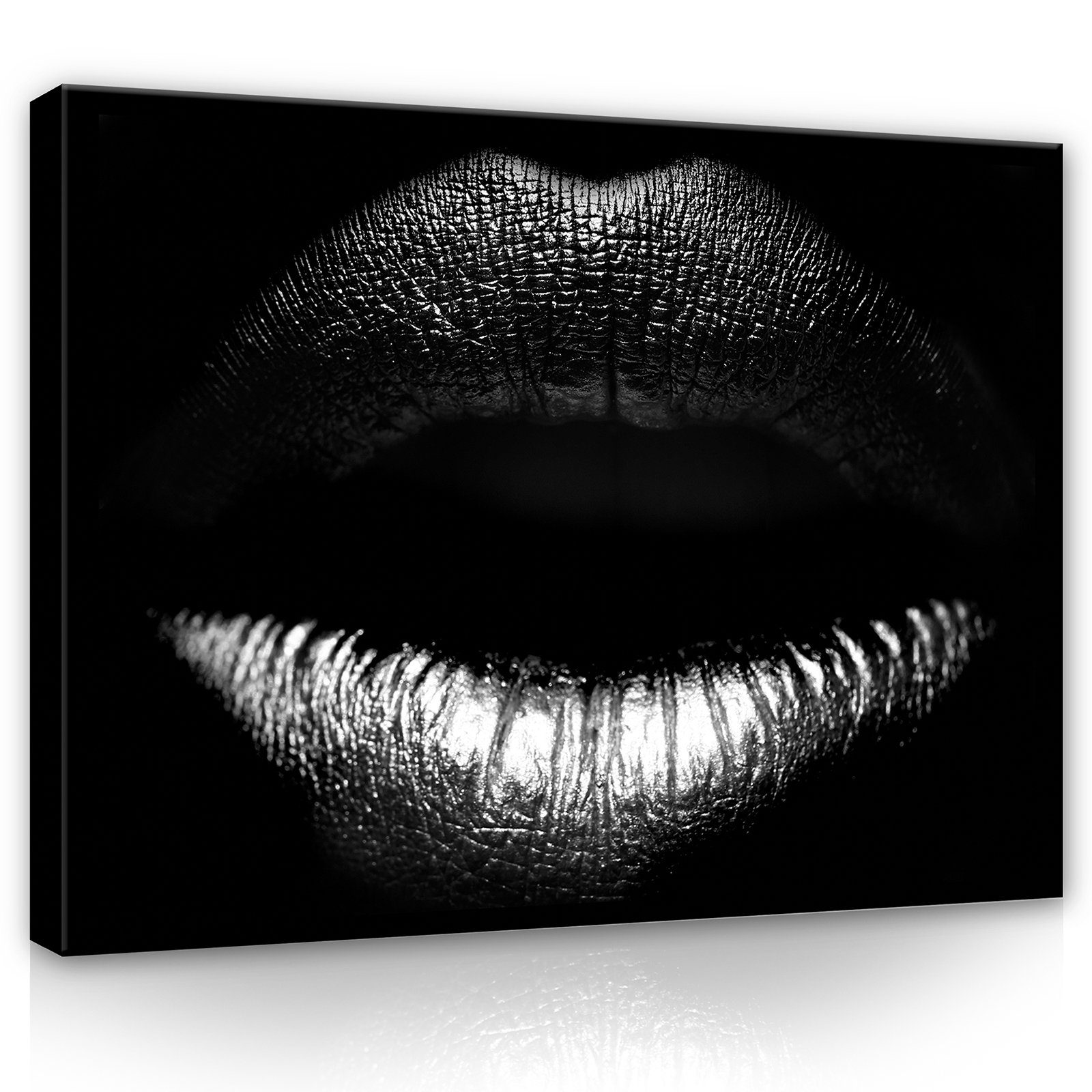 Wallarena Leinwandbild Mund Frau Sexy Modern Schwarz Wandbild Groß XXL Wandbilder Leinwandbilder Modern Canvas Kunstdruck Bild Auf Leinwand Bilder für Wohnzimmer Schlafzimmer, (Einteilig), Aufhängefertig