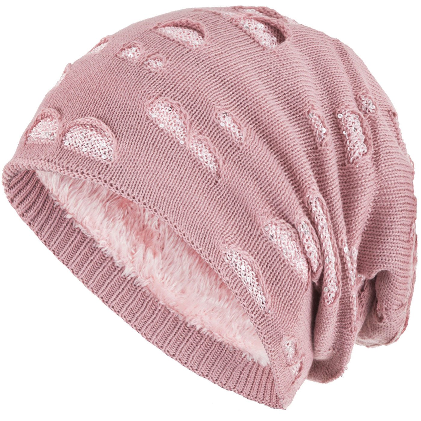 compagno Strickmütze (1-St) Damen Wintermütze mit Pailletten Warm gefüttert Beanie Mütze Haube