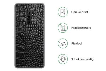 MuchoWow Handyhülle Leder - Strukturiert - Schwarz - Grau, Phone Case, Handyhülle Xiaomi Redmi 9, Silikon, Schutzhülle
