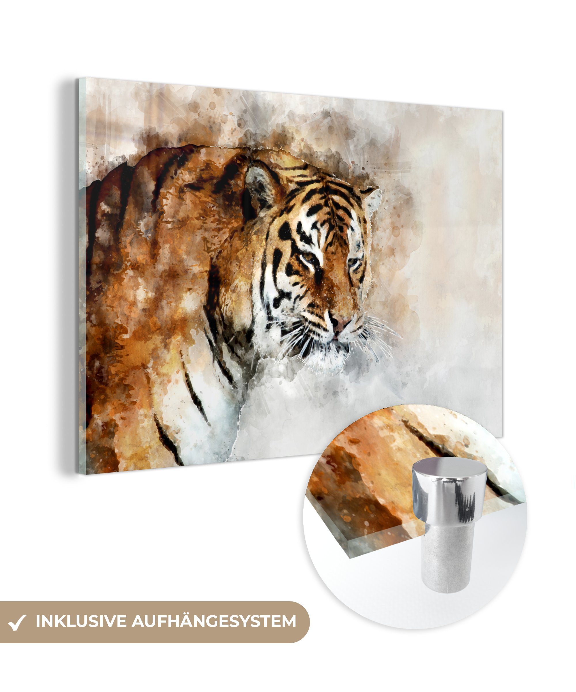 MuchoWow Acrylglasbild Tiger - Augen - Gemälde, (1 St), Acrylglasbilder Wohnzimmer & Schlafzimmer | Bilder