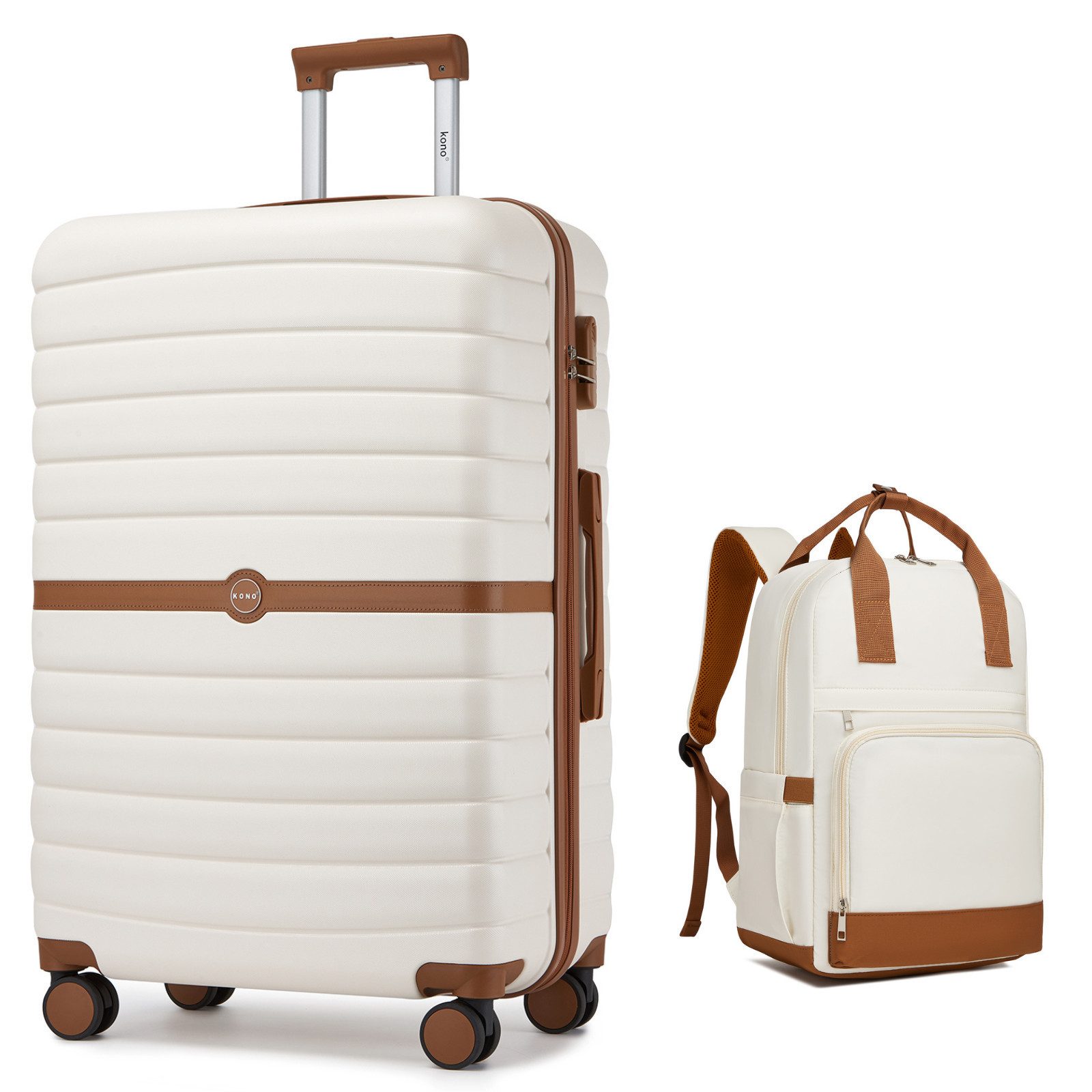 KONO Trolleyset ABS+PC Hartschalen-Trolley (55/66,5/76,5 cm) + Laptop-Rucksack (41 cm)