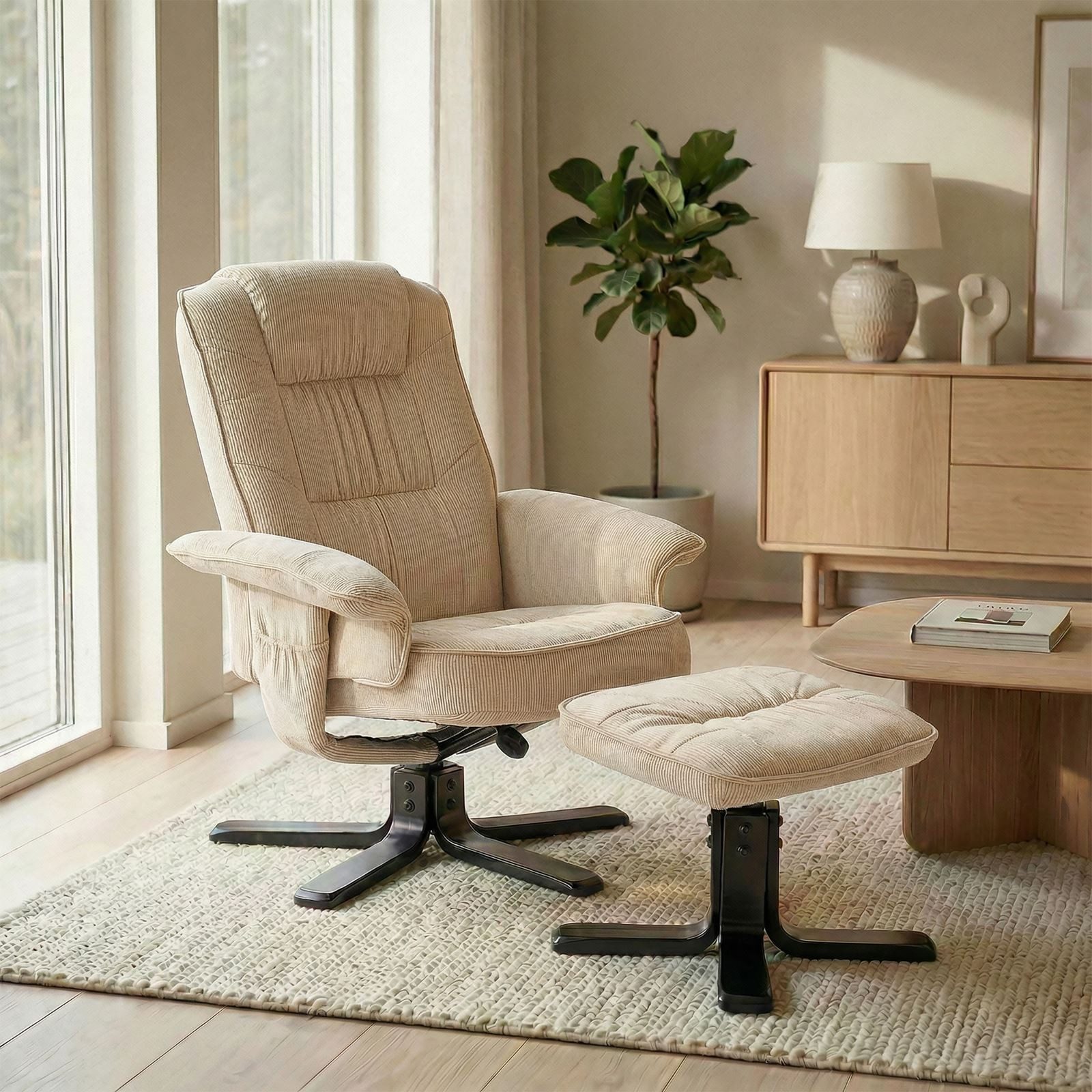IDIMEX Relaxsessel CHARLY, Fernsehsessel mit Hocker, TV-Sessel neigungsverstellbar Kord beige