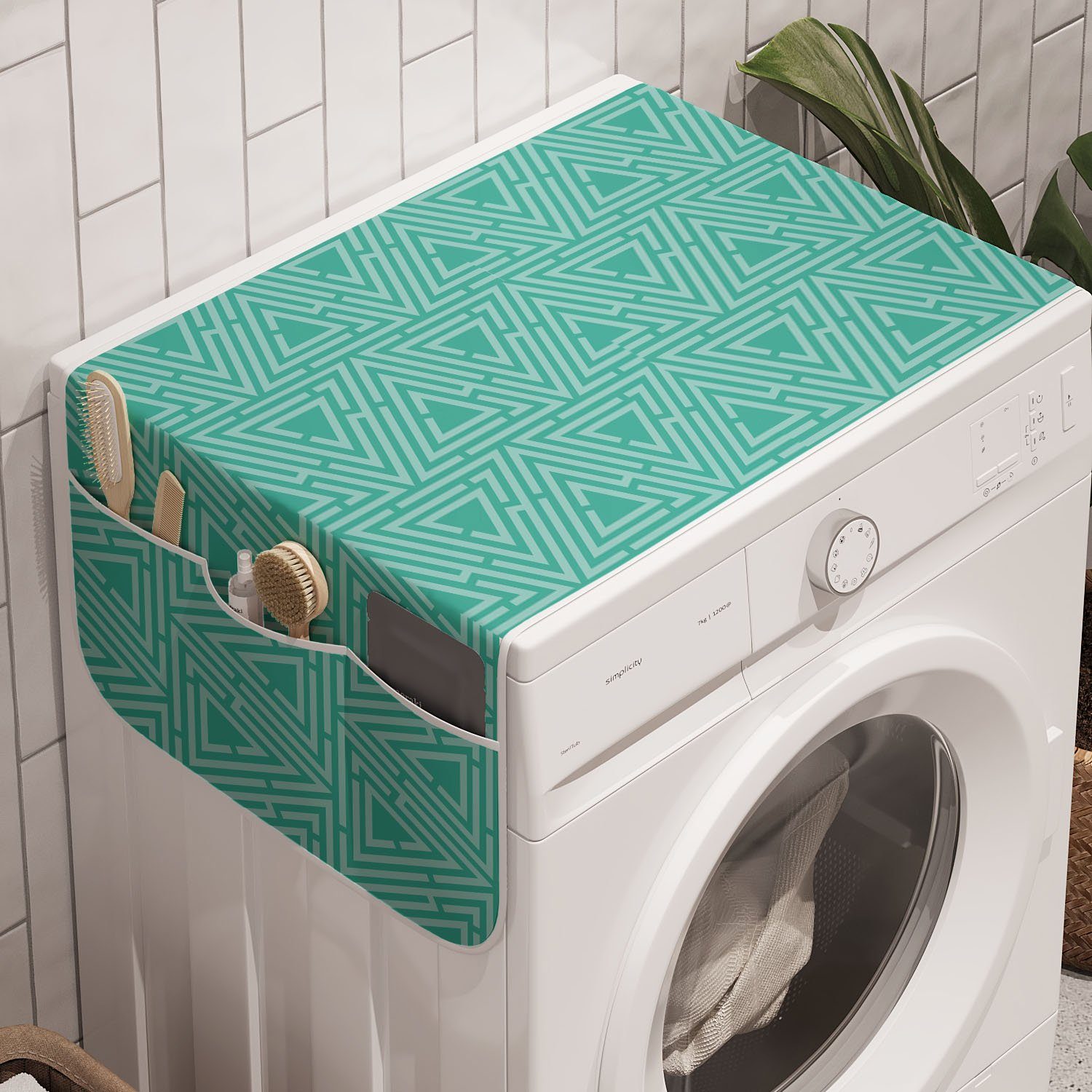 Moderne Waschmaschine Badorganizer Abakuhaus für Anti-Rutsch-Stoffabdeckung Trockner, Monotone und Triangles Abstrakt