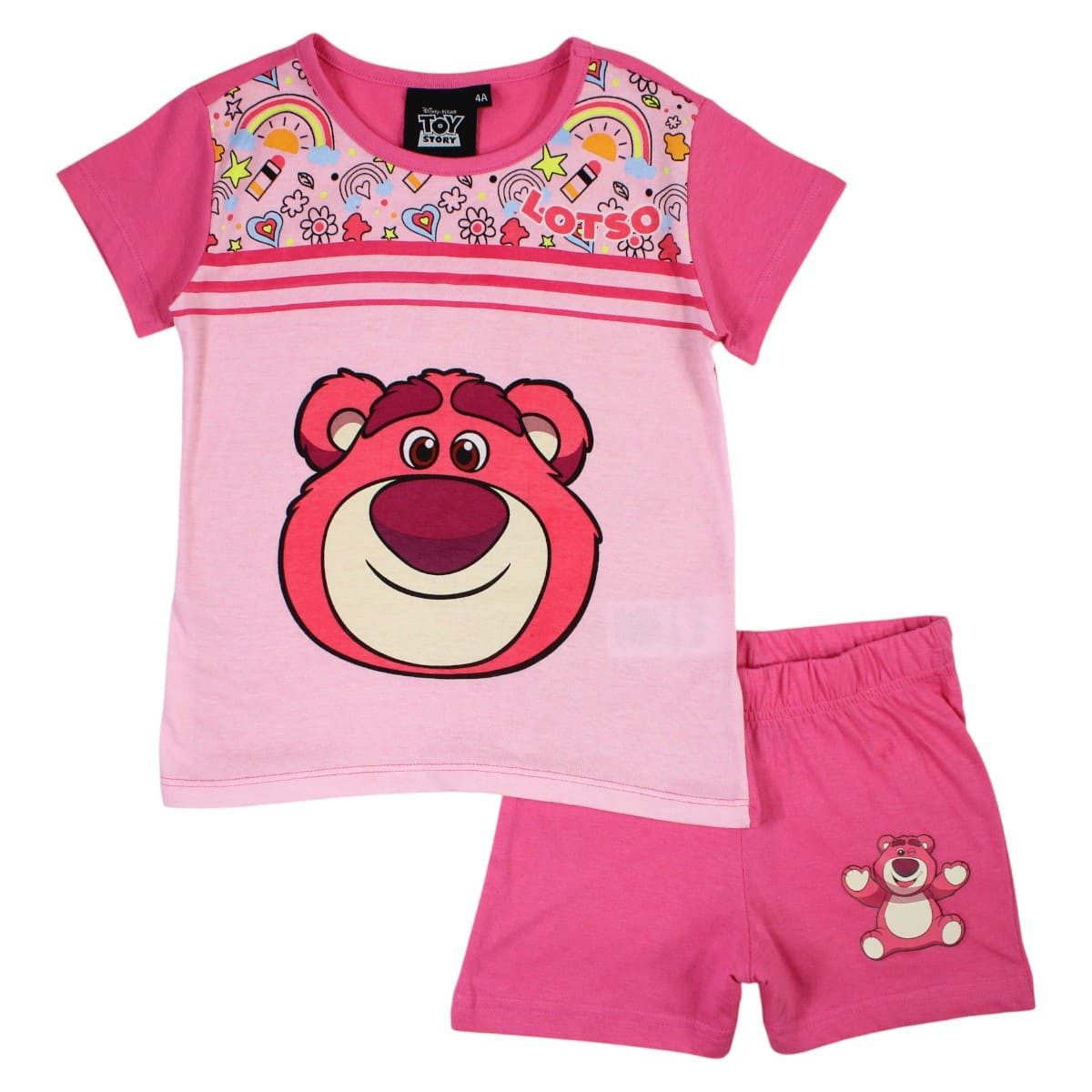 Disney Print-Shirt Toy Story Lotso Bär Kinder Mädchen Sommerset Shorts T-Shirt 100% Baumwolle, Gr. 98 bis 128