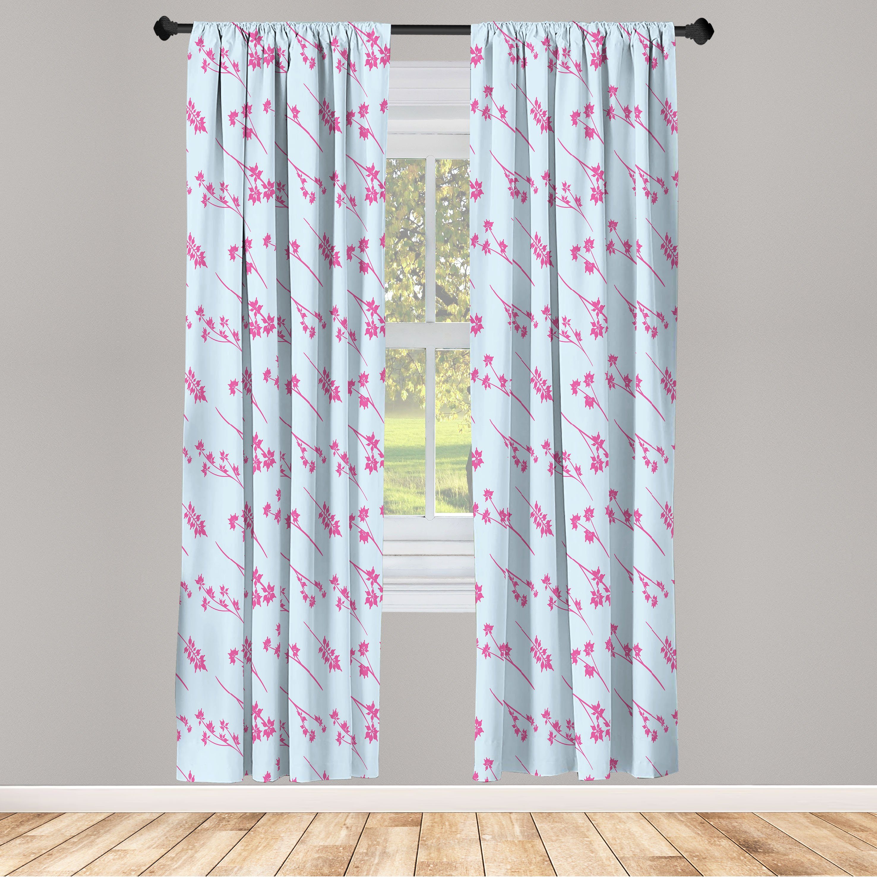 Gardine Vorhang für Wohnzimmer Schlafzimmer Dekor, Abakuhaus, Microfaser, Blau Und Pink Eucalyptus Blooming