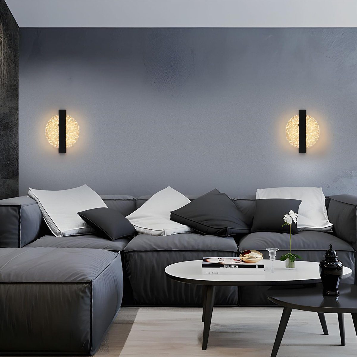 Wandleuchte Leichte Luxus-Silberfolie dreifarbig Korridorleuchte, Schwarz Warmes LED-Wandleuchte, Licht DOPWii