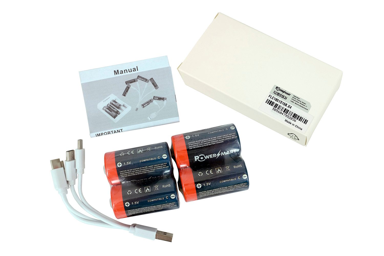 PowerSmart LR14 5000 mWh Zusatz-Akku Longlife C Baby Batterien Alkaline 1,5V (4er-Pack) 5000mWh Hohe Kapazität Babyzellen Typ C-Alkalibatterien, Auslaufsicher LR14 Li-ion (1,5 V)