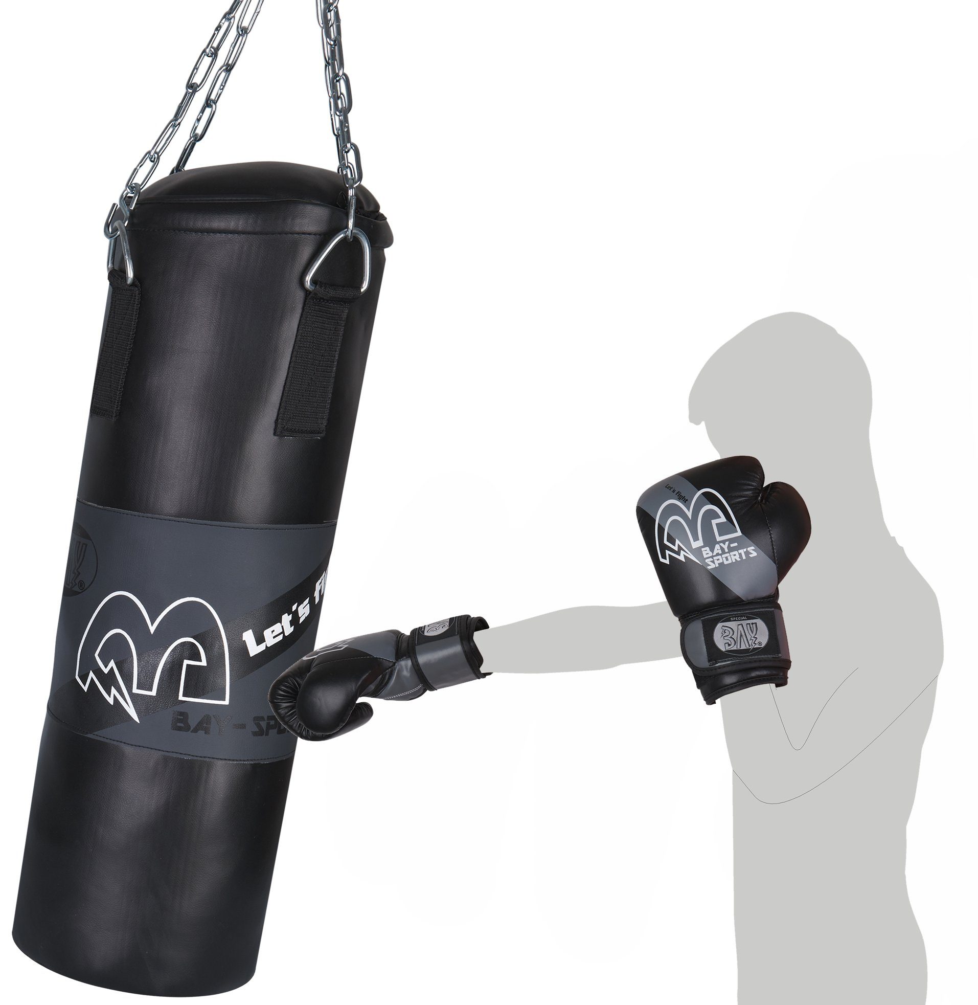 BAY-Sports Boxsack Boxset für Kinder gefüllt Box-Set Sandsack + Boxhandschuhe Kids Junior (4 Teile, 3 Teile), Fix und Fertig - Kickboxen Boxen MMA Krav Maga Karate Taekwondo