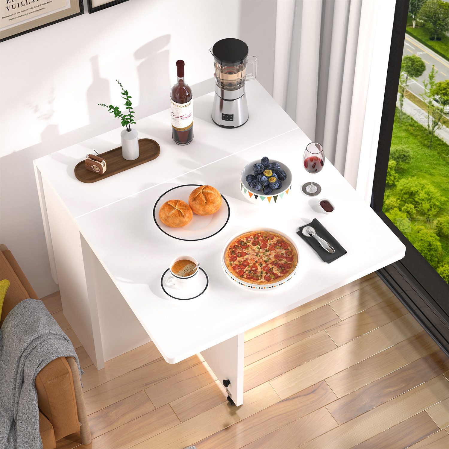 oyajia Klapptisch Esstisch Klappbarer Tisch mit Offenen Ablagen und Riemenscheibe (für Kleine Räume, Esszimmer 140 x 75 x 74 cm, Weiß), Küchentisch vielseitiger Tisch