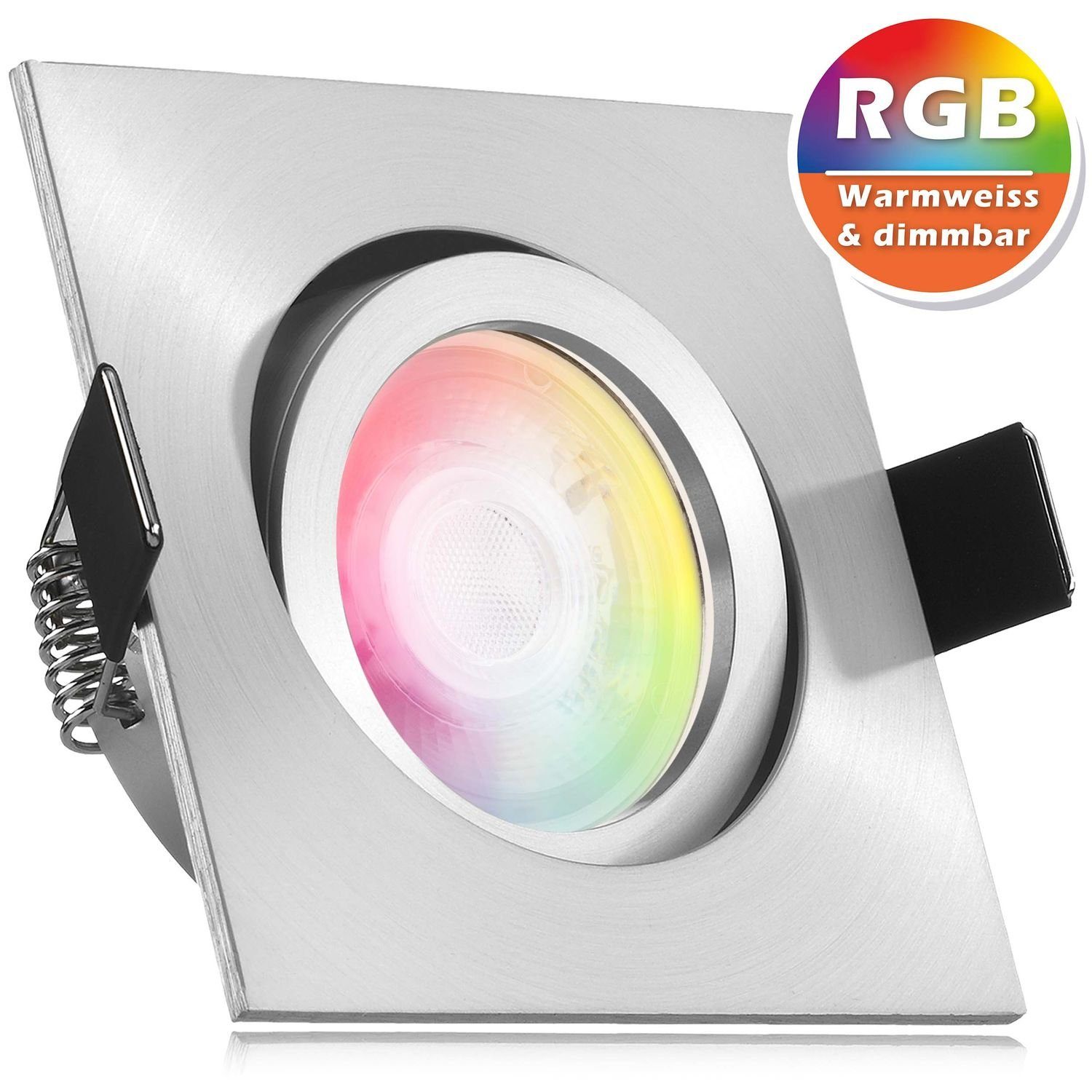 LEDANDO LED Einbaustrahler RGB LED Einbaustrahler Set extra flach in aluminium matt mit 3W LED vo