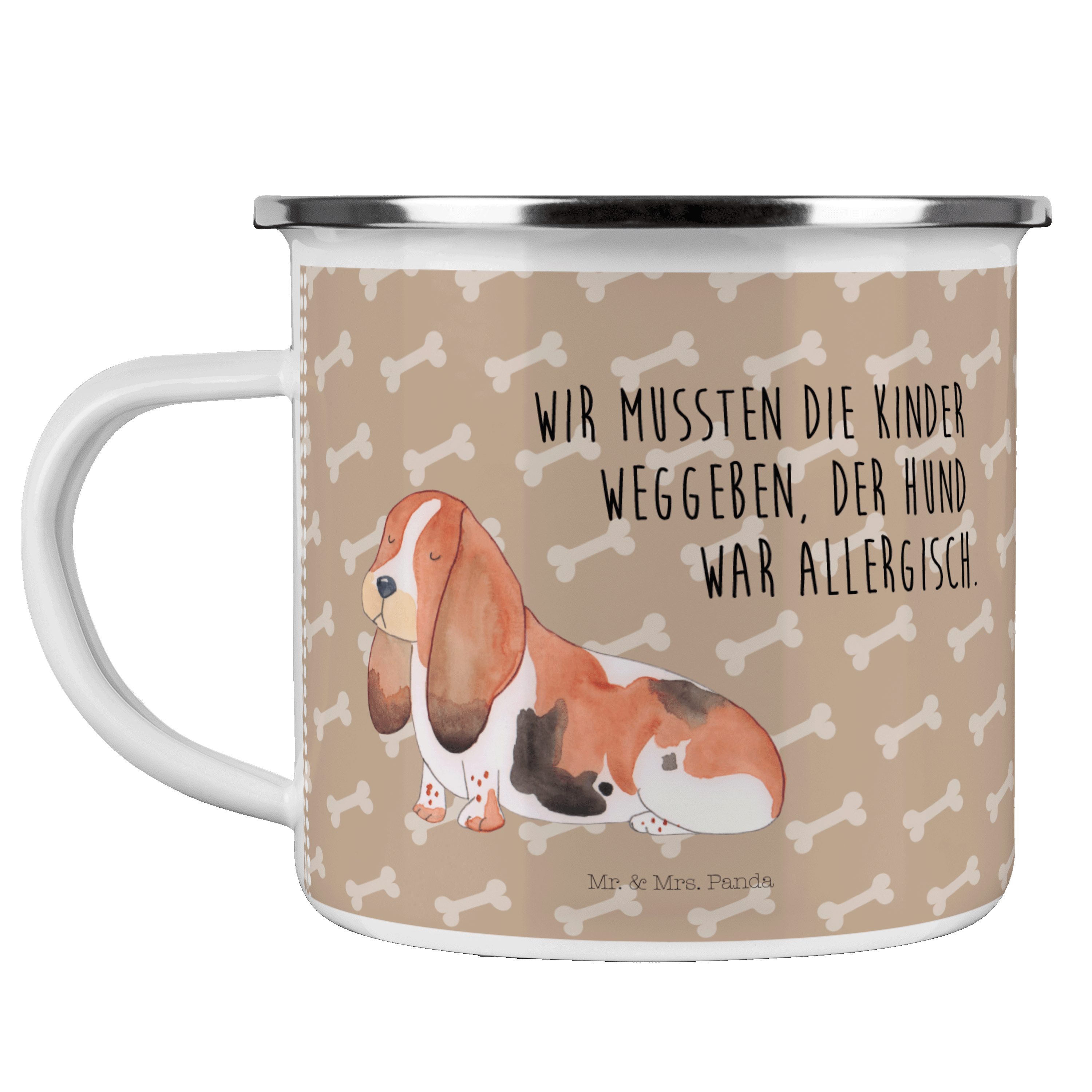 Mr. & Mrs. Panda Becher Hund Basset Hound - Hundeglück - Geschenk, Emaille Campingbecher, Tie, Emaille