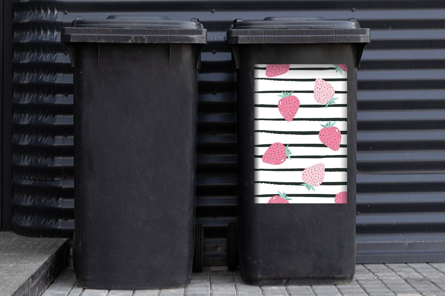 MuchoWow Wandsticker Sommer St), (1 - Mülleimer-aufkleber, Sticker, Erdbeeren Mülltonne, Abfalbehälter - Container, Rosa