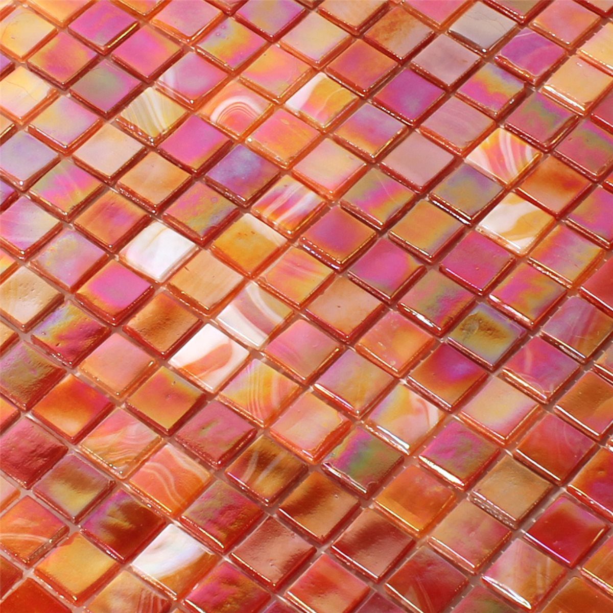 Mosafil Mosaikfliesen Glasmosaik Fliesen Divina Perlmutt Effekt Rot, Glas 31.700x31.700, rot, Verlegefertig auf ein Netz geklebt - Frostsicher - Wasserfest