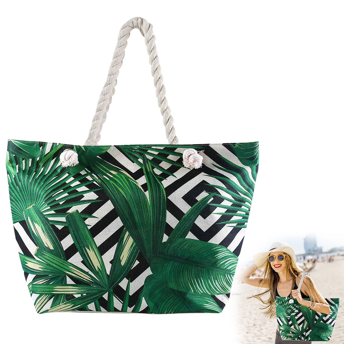 MOPUEA Strandtasche Familie Strandtasche Shopper Damen Badetasche Tragetasche (Extra große Kapazität für Strandtücher, Kleidung und Zubehör, Perfektes Geschenk für Frauen zu Urlaub, Geburtstag oder Fest), Leuchtender Druck mit moderner, hochauflösender Fa