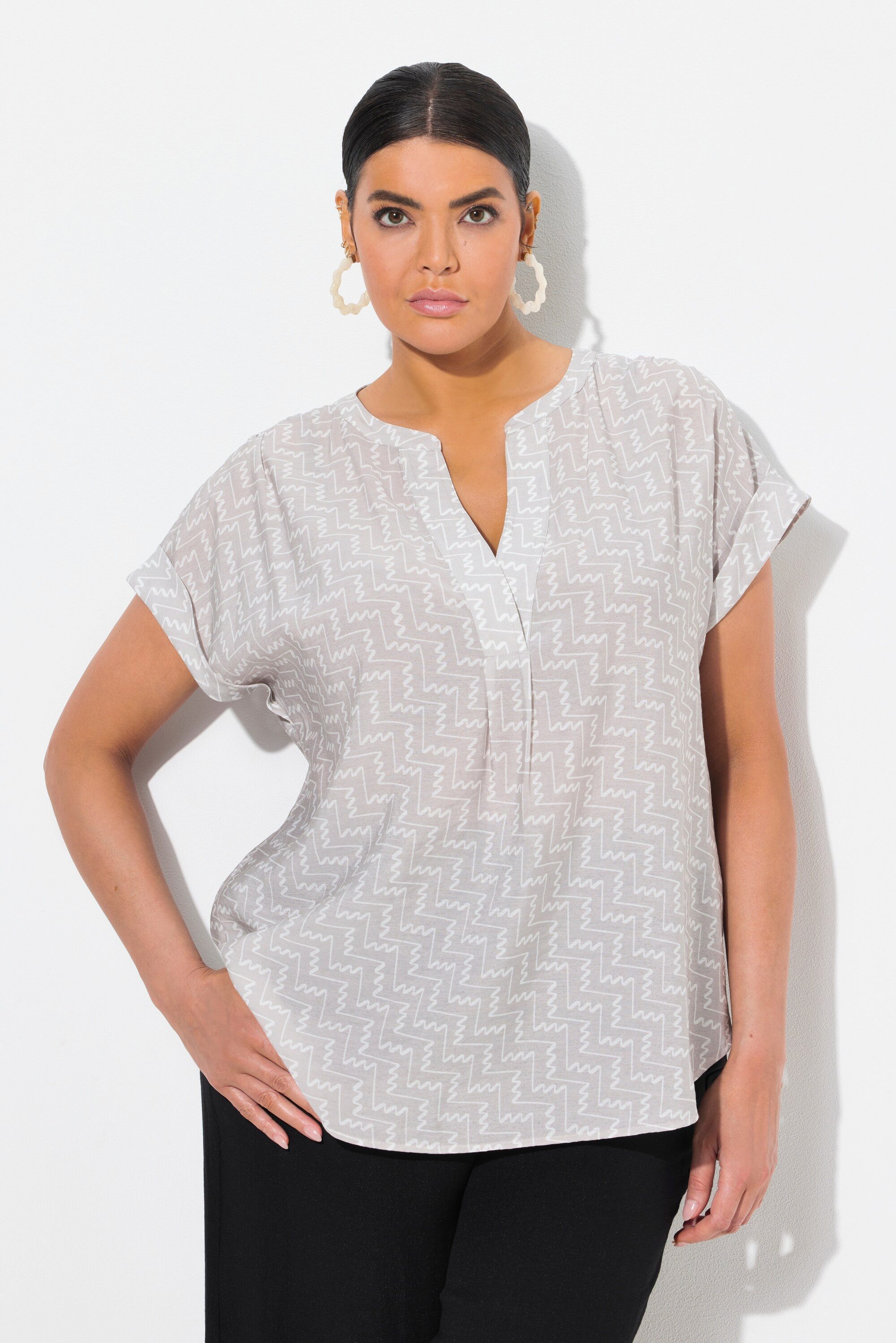 Ulla Popken Tunika Tunikabluse grafischer Druck Tunika-Ausschnitt günstig online kaufen