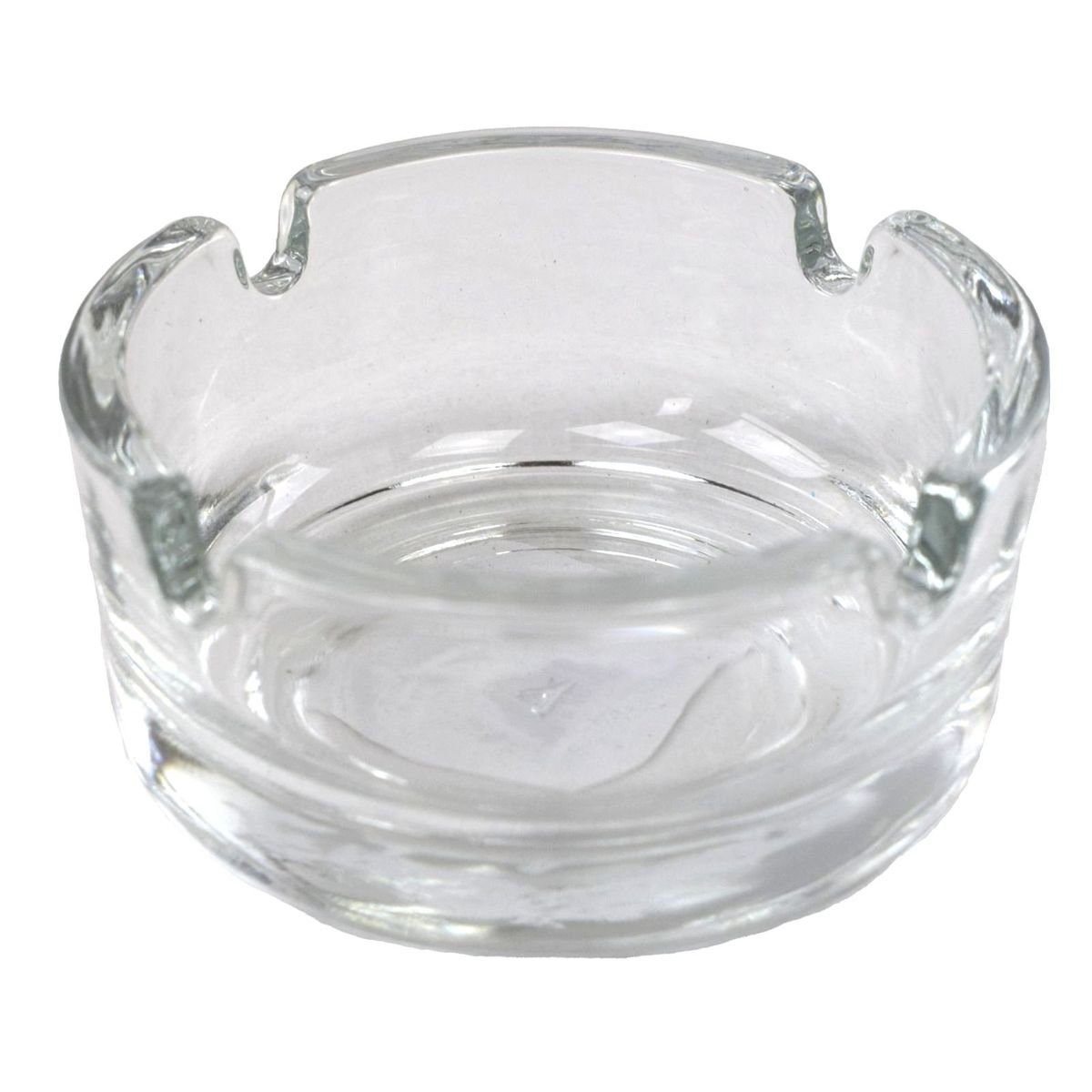 Aschenbecher 3,5 Tischaschenbecher Glasaschenbecher cm rund x transparent, 7 mit ca. 4 Einsenkungen