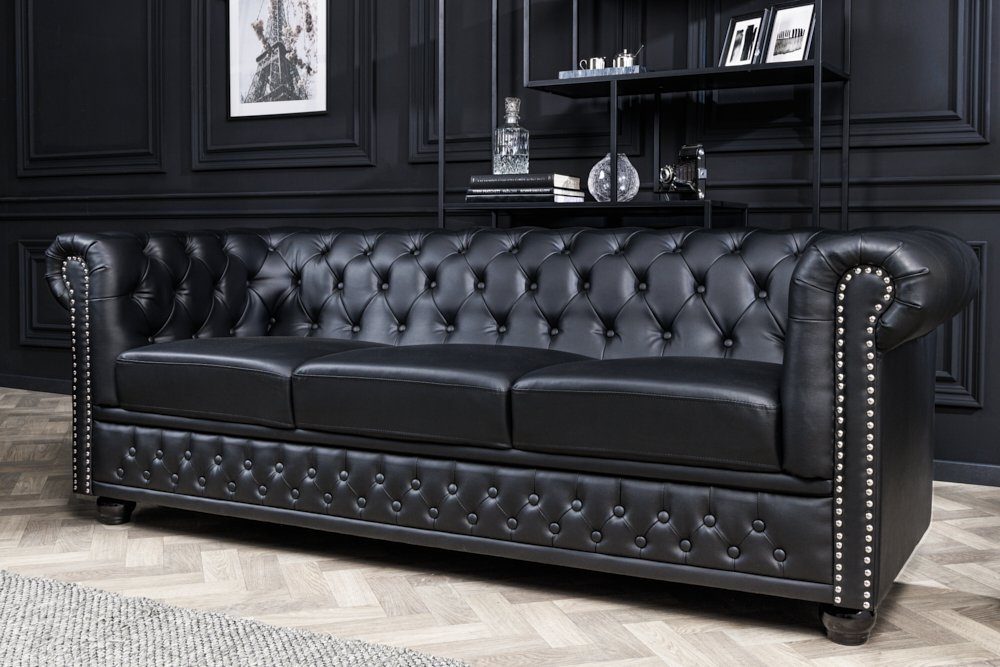 riess-ambiente 3-Sitzer CHESTERFIELD 205cm schwarz, Einzelartikel Kunstleder Sofa Holz · · Wohnzimmer · · · Teile, Design 1 Federkern