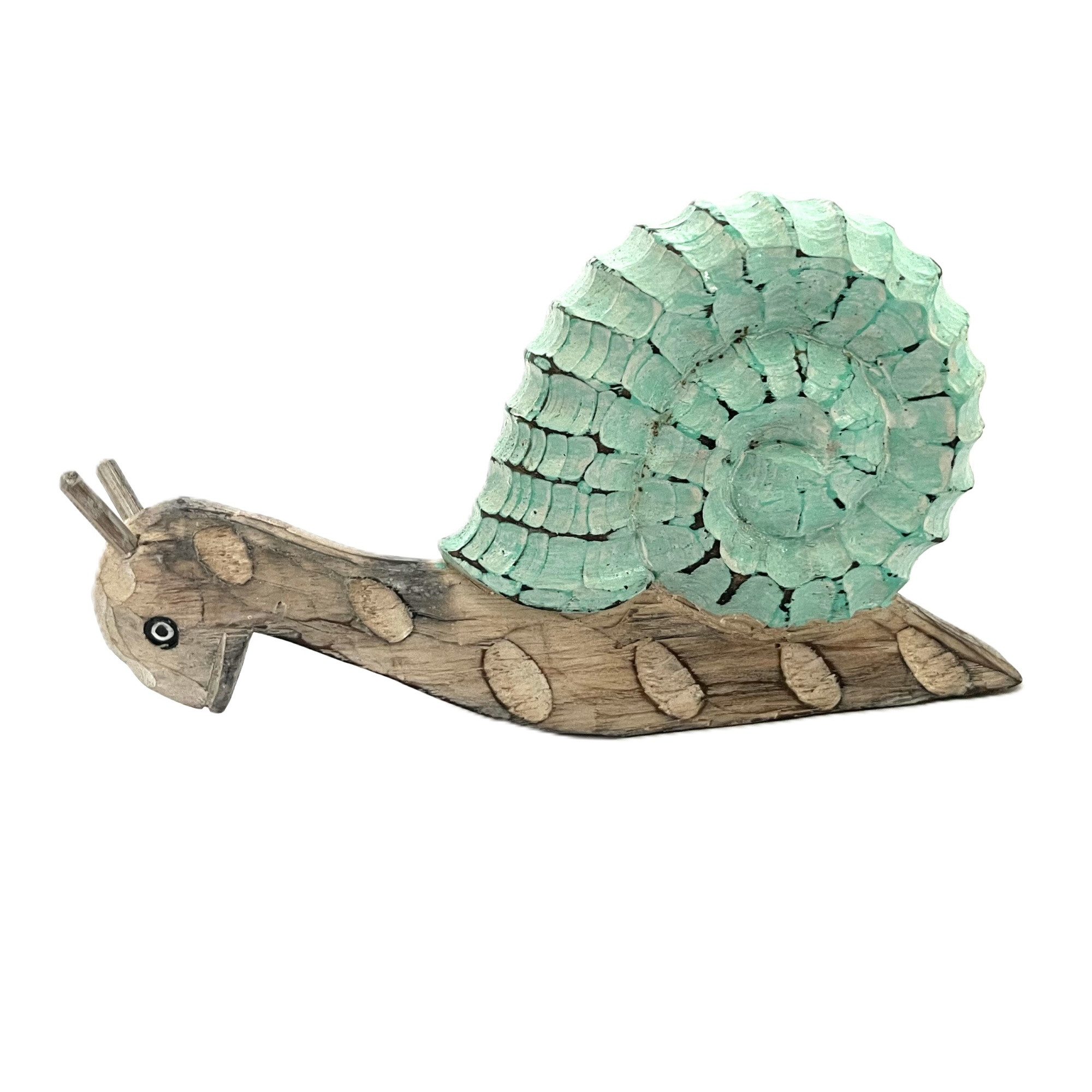 VARIOS Dekofigur Schnecke Deko Holz Figur Tischdeko Sommerlich Türkis 25 cm