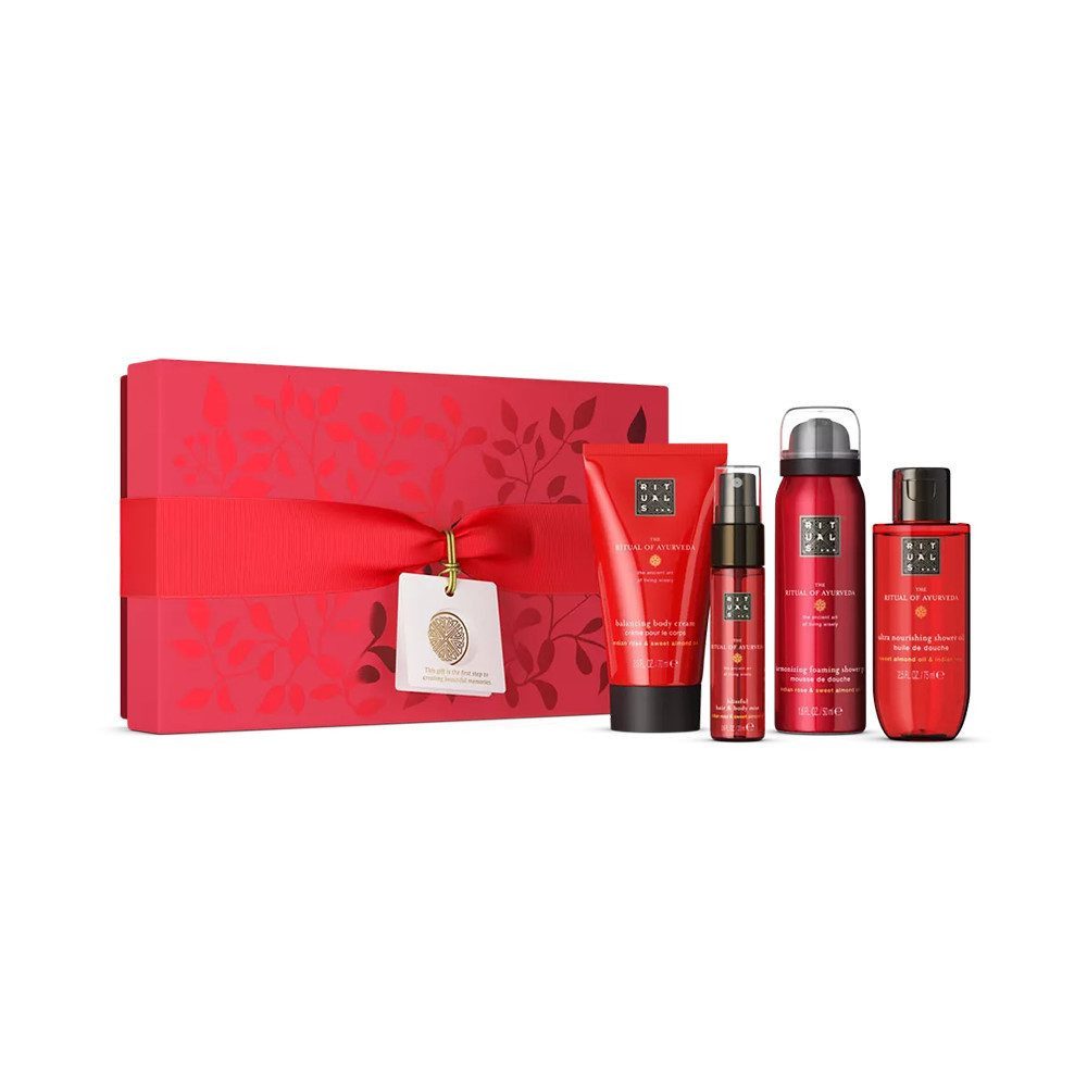 Rituals Pflege-Geschenkset Luxus-Pflegeset Limited Edition Ayurveda Geschenkset S 2025, 4-tlg., 4-teiliges Pflegeset mit Duschschaum, Body Cream, Öl & Peeling