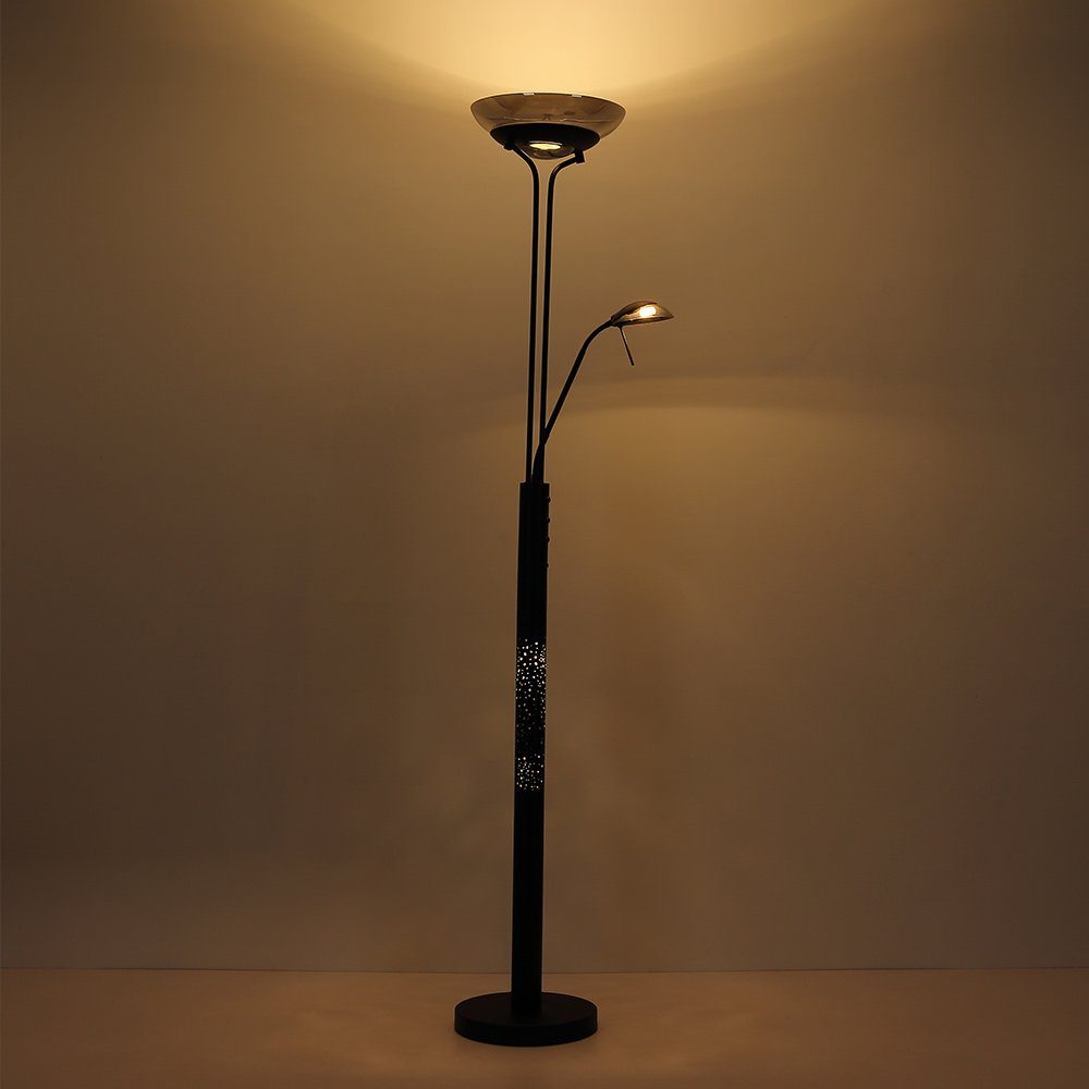 LED-Leuchtmittel Globo Warmweiß, Deckenfluter Glas schwenkbar rauchfarben fest Stehlampe, LED Stehlampe verbaut, Metall Lesespot LED