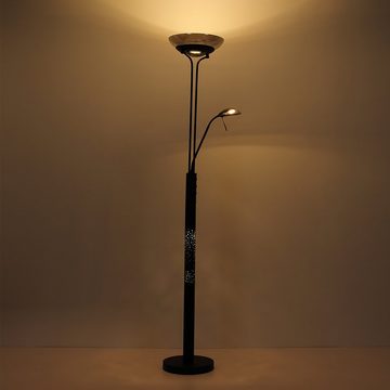 Globo LED Stehlampe, LED-Leuchtmittel fest verbaut, Warmweiß, LED Deckenfluter Stehlampe Lesespot schwenkbar Metall Glas rauchfarben