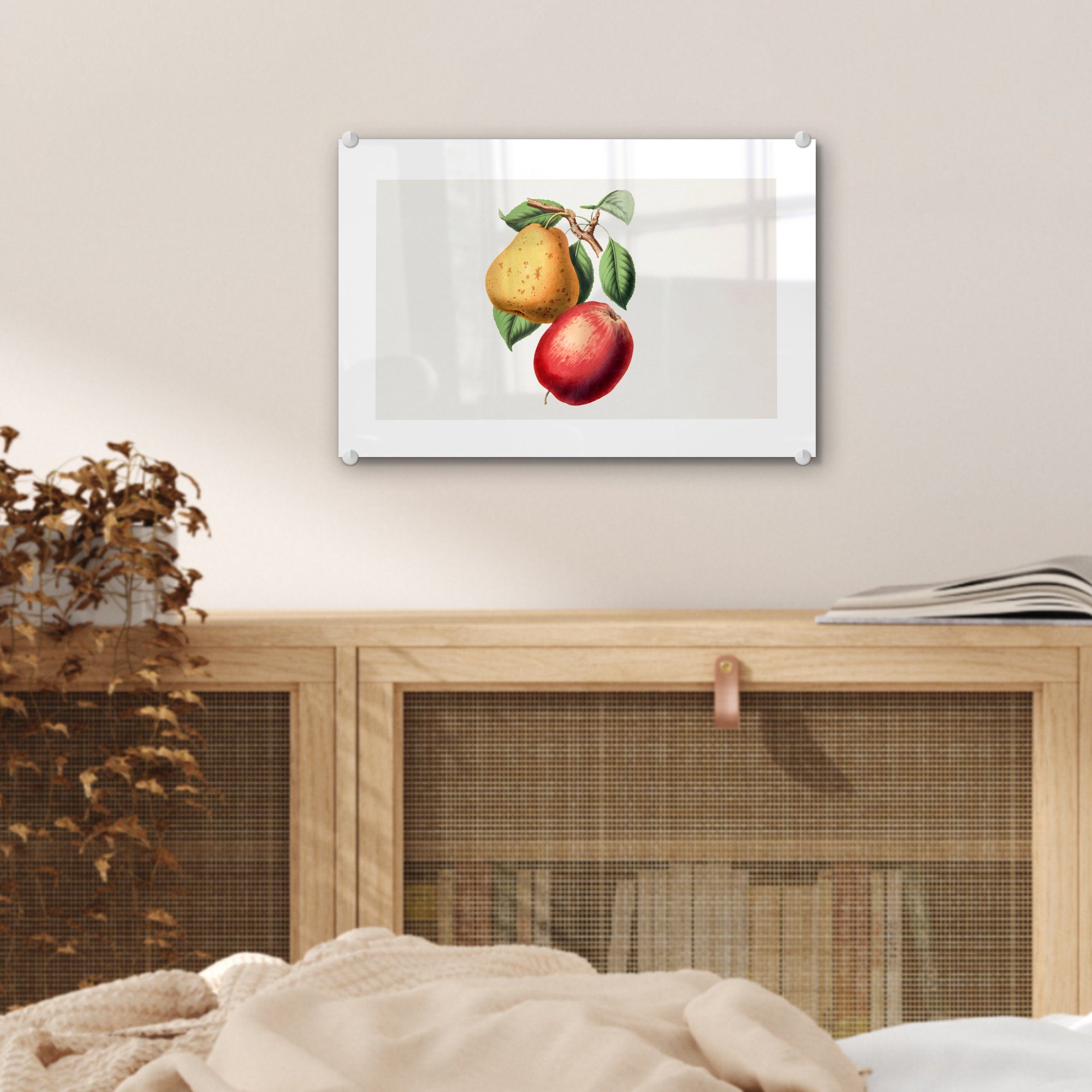 MuchoWow Birne Acrylglasbild Wanddekoration Obst, - (1 - auf Glas Wandbild Foto - - Glasbilder Glas - St), auf Apfel Bilder