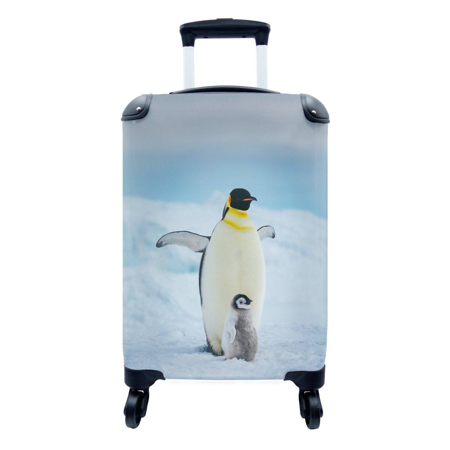 MuchoWow Handgepäckkoffer Ein Pinguin und sein Baby, 4 Rollen, Reisetasche mit rollen, Handgepäck für Ferien, Trolley, Reisekoffer
