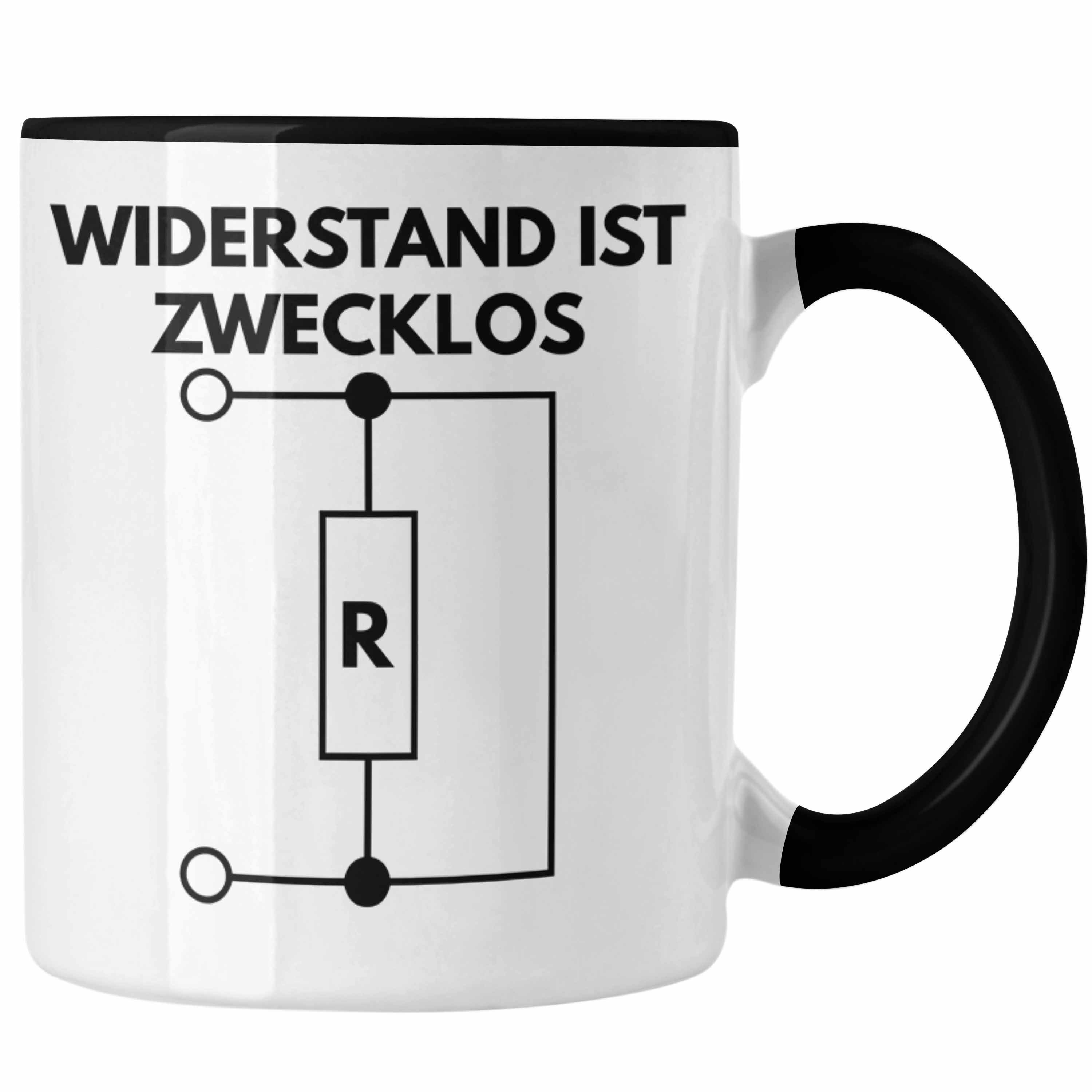 Trendation Tasse Trendation - Handwerker Elektronen Widerstand Ist Zwecklos Tasse Geschenk Elektriker Geschenkidee Männer Elektro-Meister Schwarz