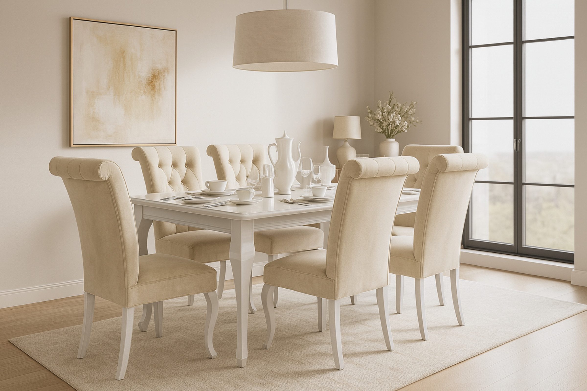 Deine Möbel 24 Essgruppe LUISE Tischgruppe Glamour Tisch mit 4 / 6 Stühlen Esszimmer, (Graphit Anthrazit Dunkelgrau Grau Beige Schwarz, 7-tlg., Wohnzimmer, Esst – Bild 2 von 5