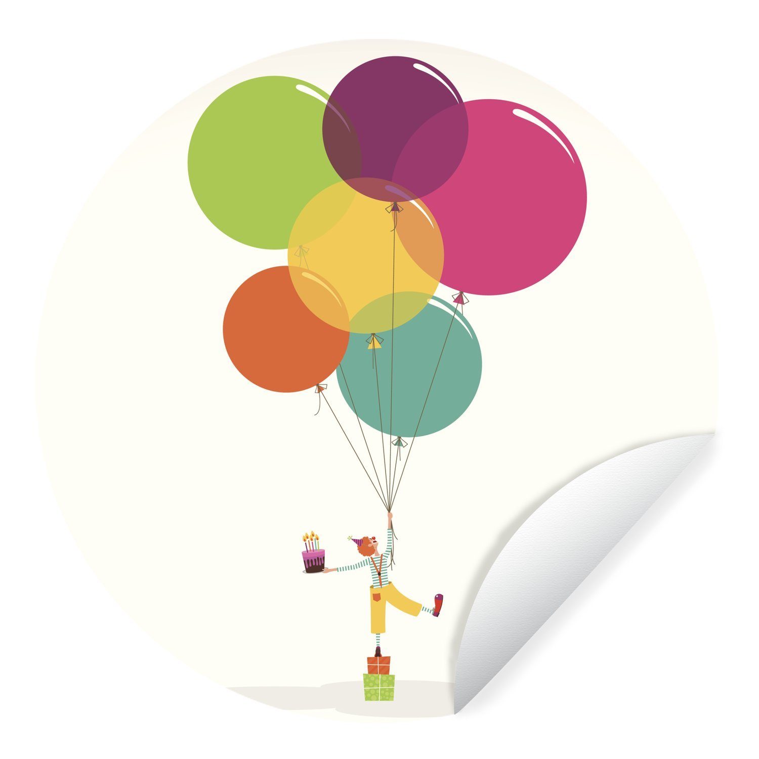 MuchoWow Wandsticker Eine Illustration eines Clowns mit Luftballons (1 St), Tapetenkreis für Kinderzimmer, Tapetenaufkleber, Rund, Wohnzimmer
