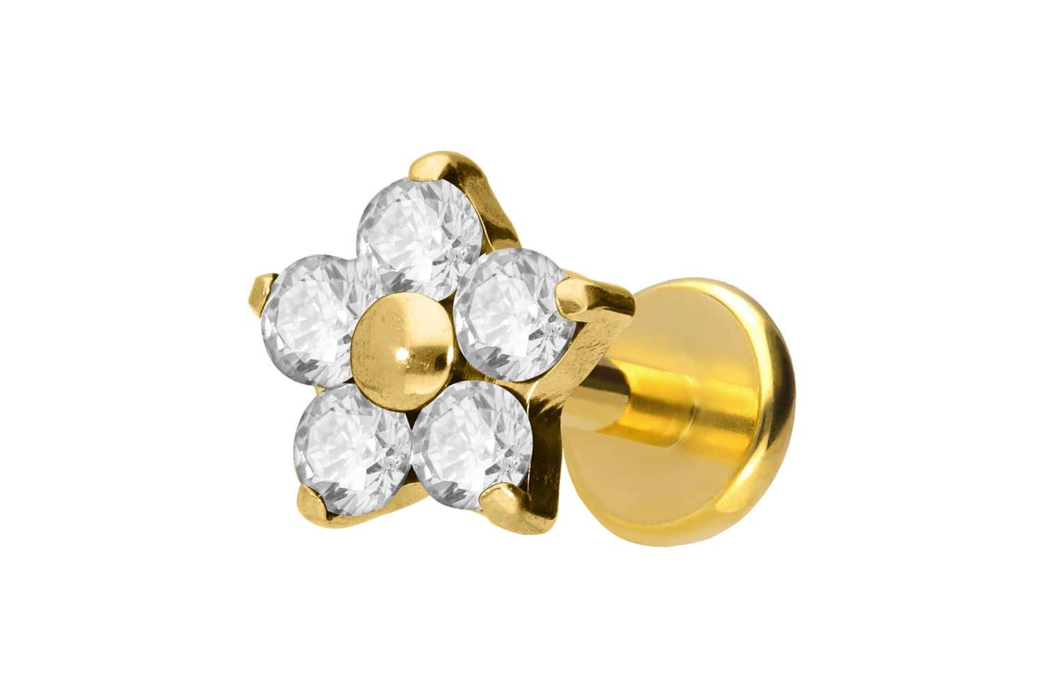 PIERCINGLINE Piercing-Set Titan Labret mit Push Fit KRISTALLBLUME (Labrets, 1-tlg)